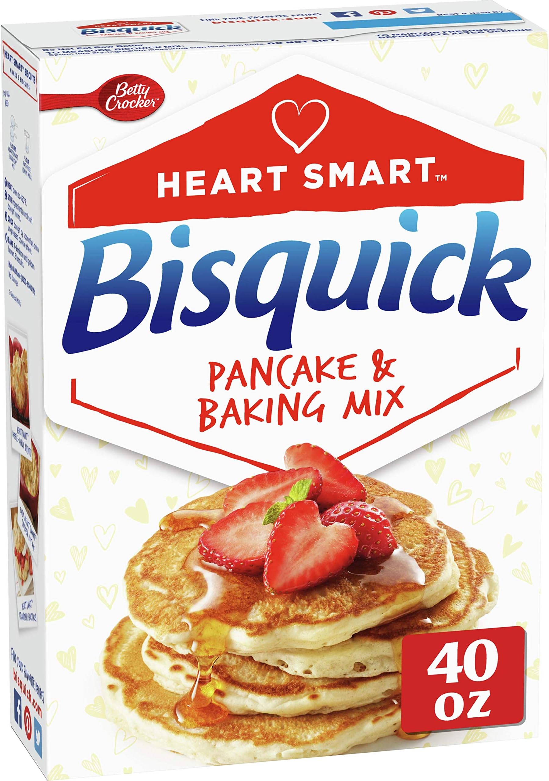 Betty Crocker Bisquick Pancake and Baking Mix, Low Fat, Cholesterol Free, Heart Smart, 40 oz