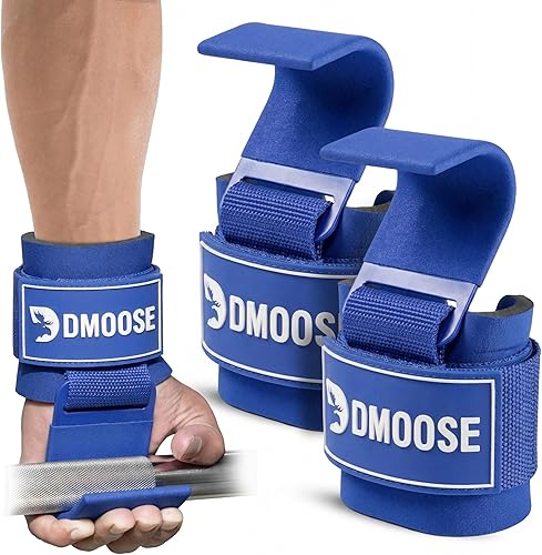 DMoose Fitness Ganchos de levantamiento de pesas (par) para peso muerto, dominadas, remo y encogimientos de hombros – Correa de nailon