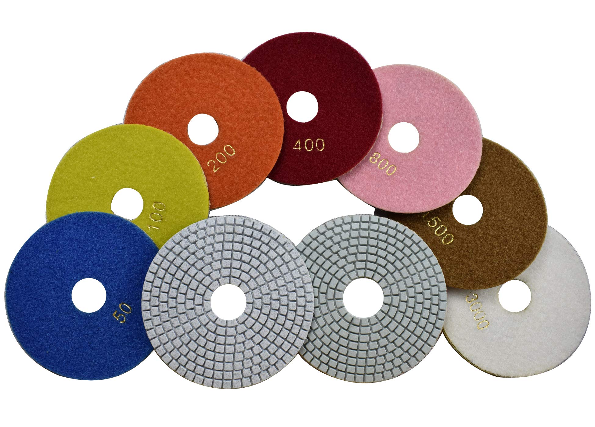 Konfor5 Inch Wet Diamond Polishing Pads - 7 Piece Set for Marble Granite Concrete Countertop Glass Engineered Stone