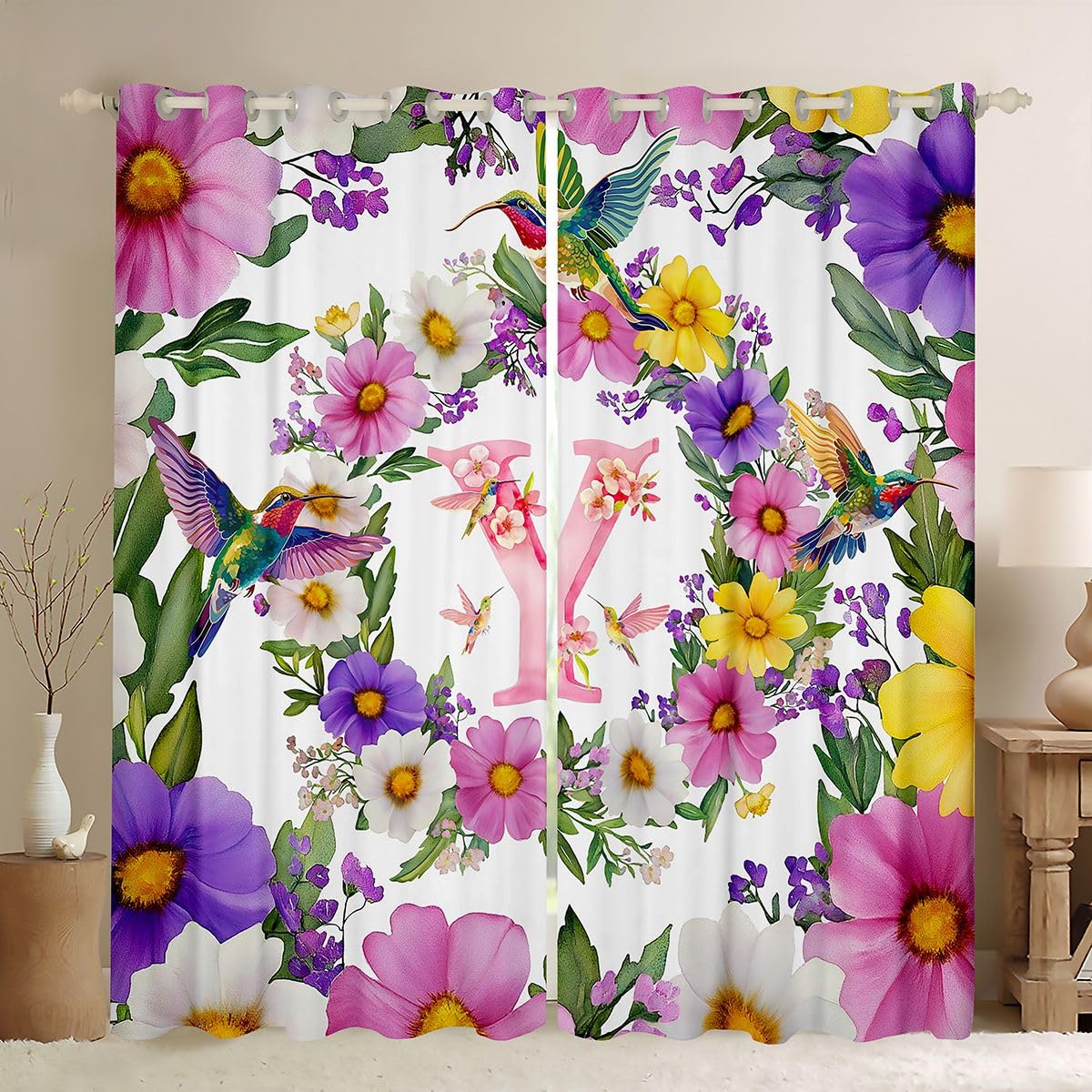 Rideau occultant 140x175 cm lettre Y Homewish colibri
