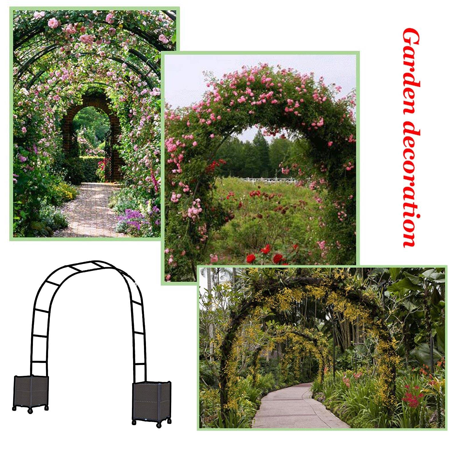 Arche de jardin mobile en métal avec jardinières – 230 x 195 cm marron escalade e pour l'extérieur Det idéal pour les fleurs et les plantes et treillis de jardin Slish