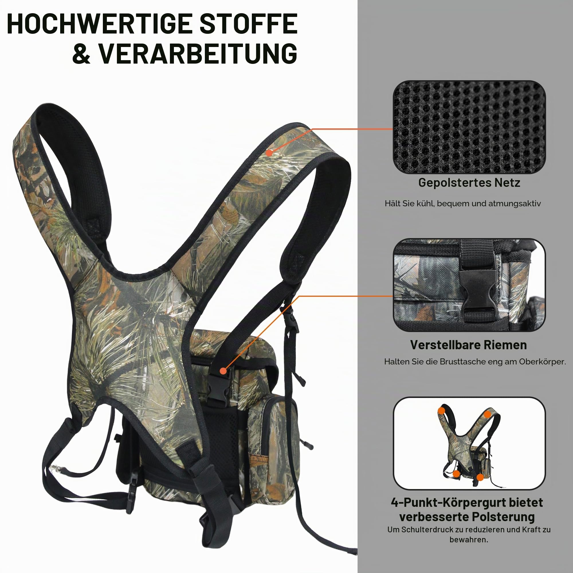 MDSTOP Fernglas-Brusttasche, Bino-Tasche mit Entfernungsmesser-Tasche, Bino Geschirr, für Vogelbeobachtung, Jagd, Wandern, Schießen (Kiefernnadel-Camo)