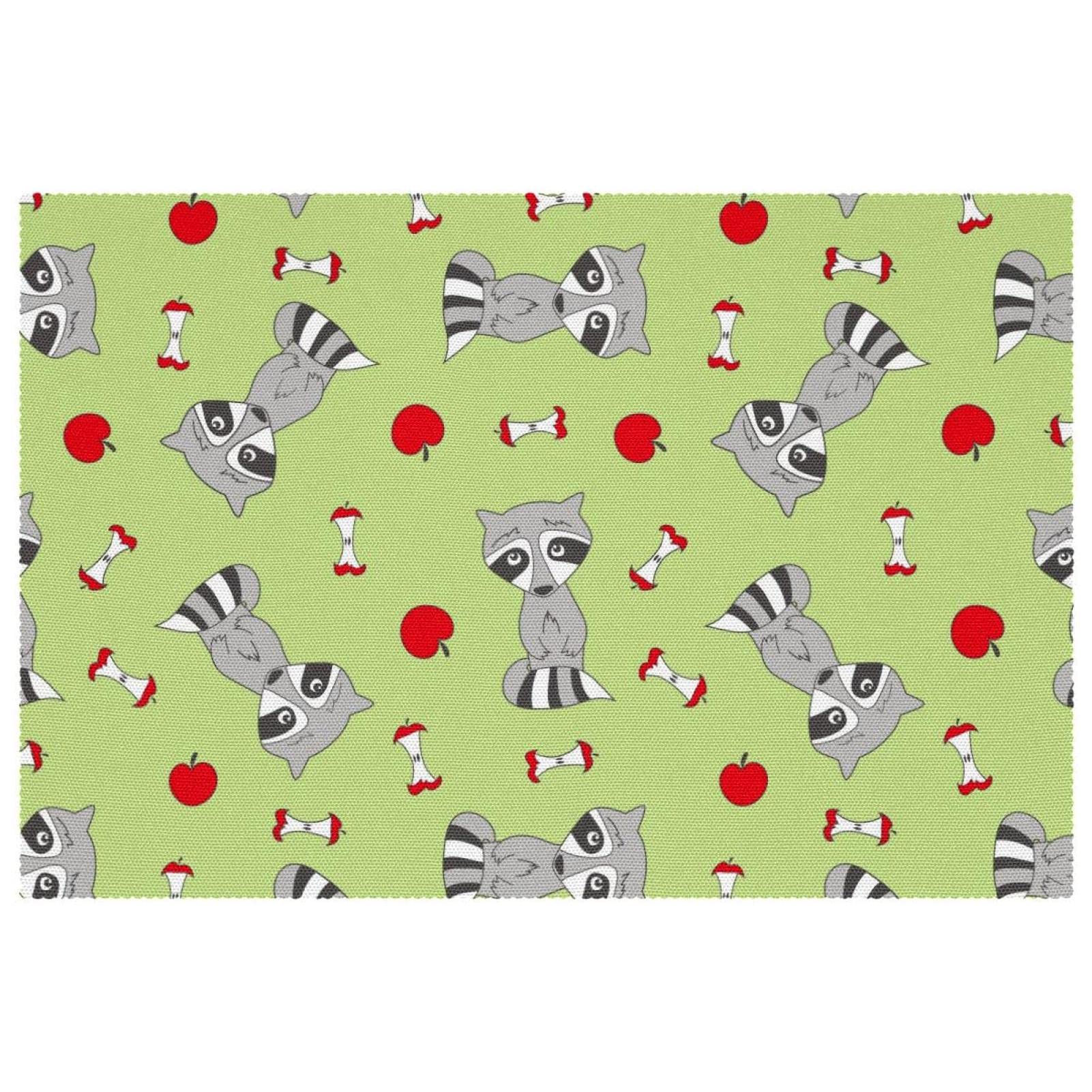 Sets de table en tissu Oxford lavables motif raton laveur et pomme x4