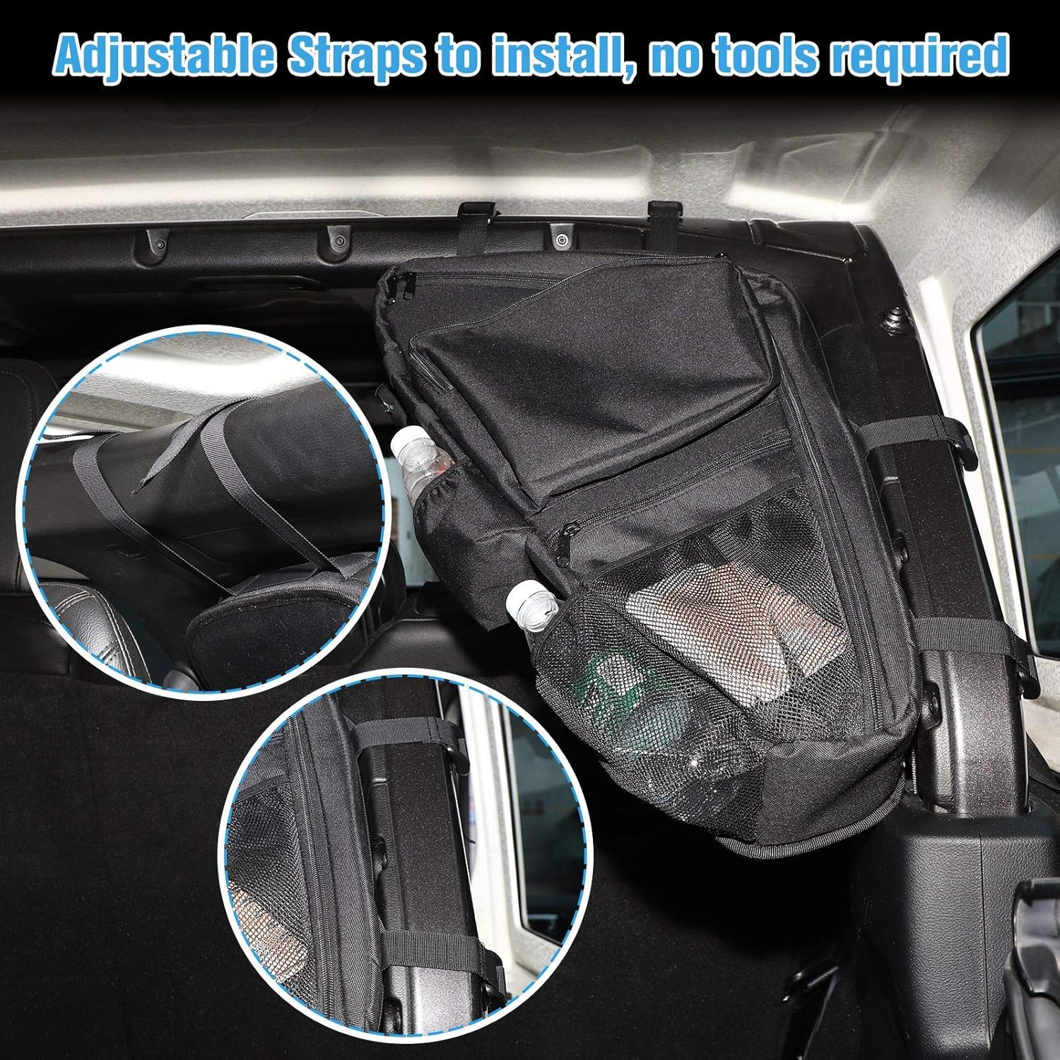 CheroCar JK JL Roll Bar Storage Bag Organizer Cage with Multi-Pockets for Jeep Wrangler 2007-2020 JKU JLU, Interior Accessories, 2 Pack