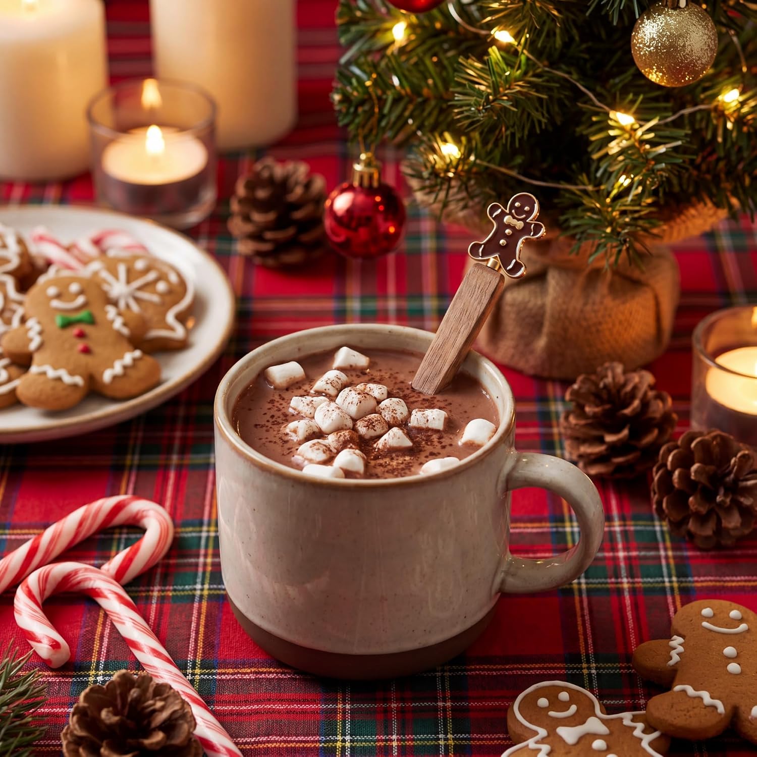4 Pcs Small Christmas Coffee Spoons 5.3 Inch Acacia Wood Spoons