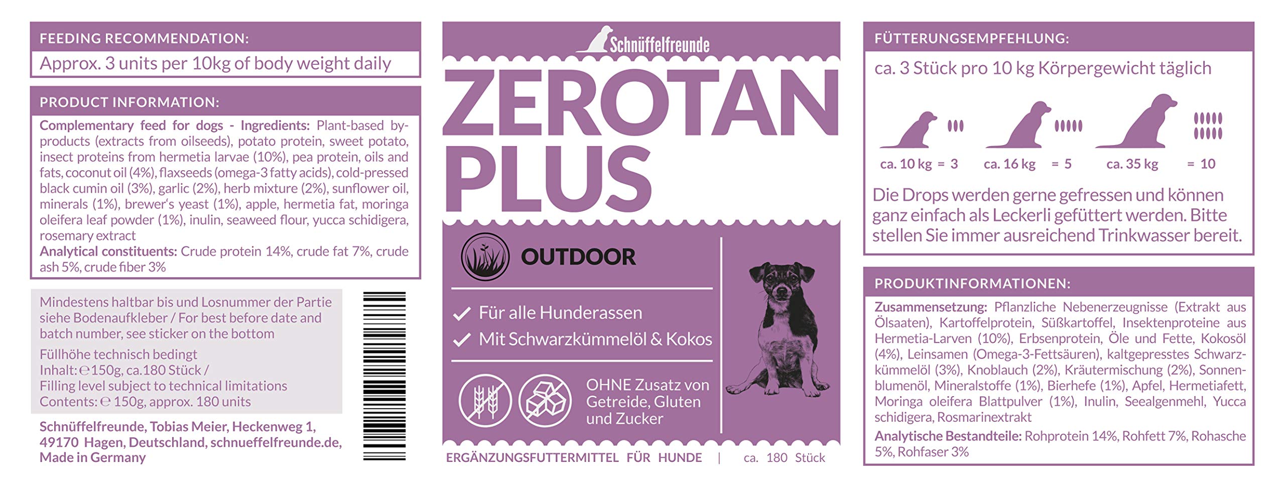 Zerotan Plus I Mit Schwarzkümmelöl und Kokosöl - Snack für Hunde (300g - ca. 360 Stück)