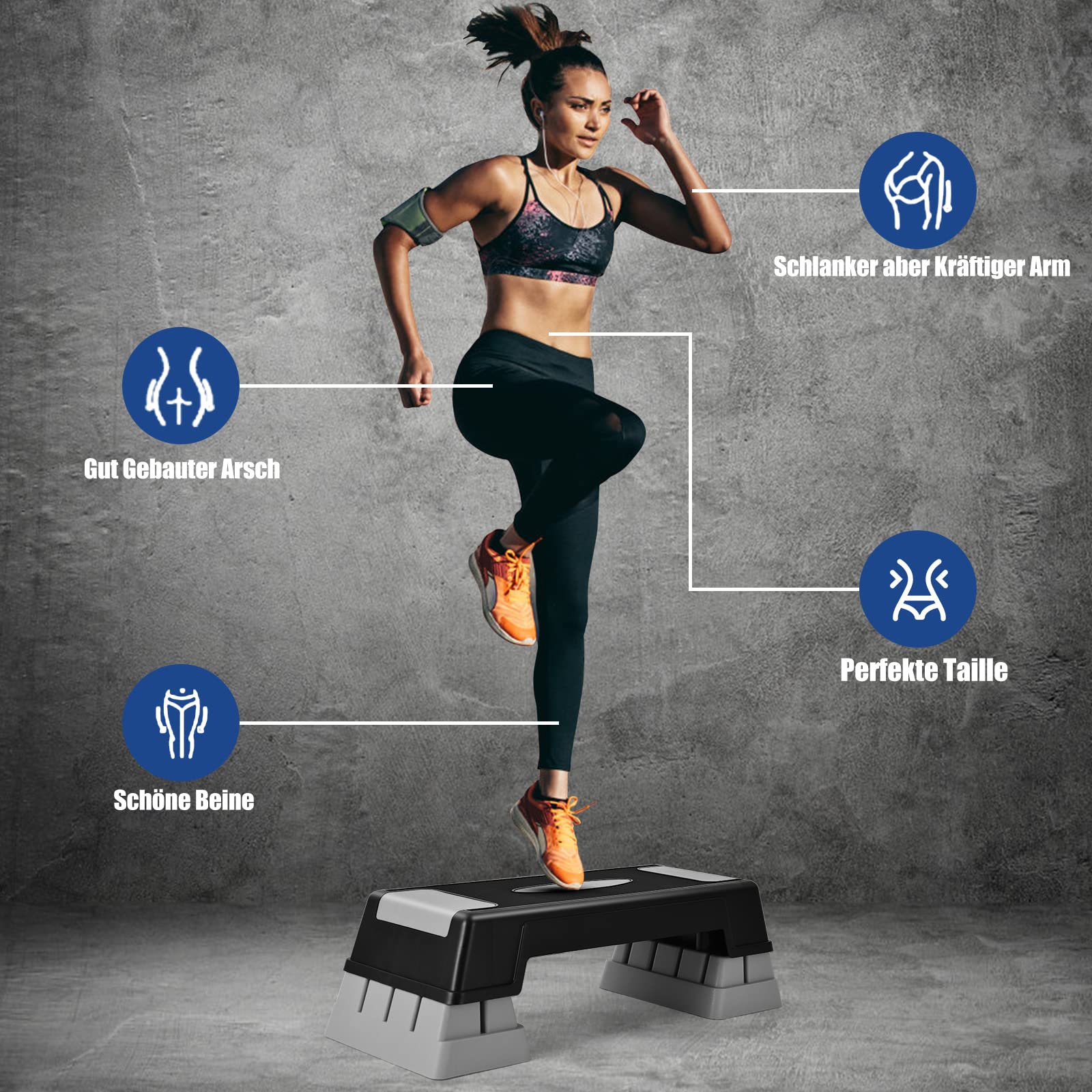 GOPLUS Aerobic Steppbrett, Rutschfestes Trainingsbrett mit 3 Einstellbare Höhen, Multifunktionales Steppbrett für Aerobic & Gymnastik & Fitness, für Workouts zu Hause & im Büro