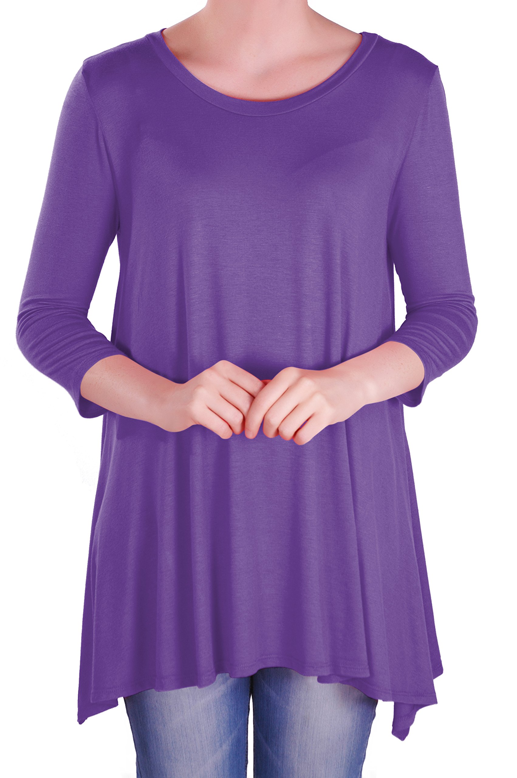 Eye Catch Women's Purple - Reva Round Neck Flared 3/4 Sleeve Tunic T Shirts Tops Blouse Size 22-24
