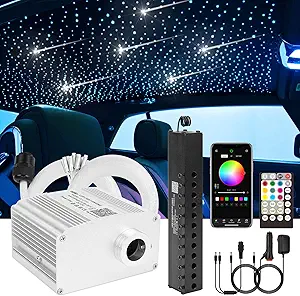 CHINLY 10w Meteor Twinkle 450pcs 9.8ft (0.03in+0.04in+0.06in) Bluetooth RGBW LED Fiber Optic Headliner Light Kit,APP/Remote Music Mode+Shooting Star Light Kit+Adapter+Cigarette Lighter,for Car/Ceiling