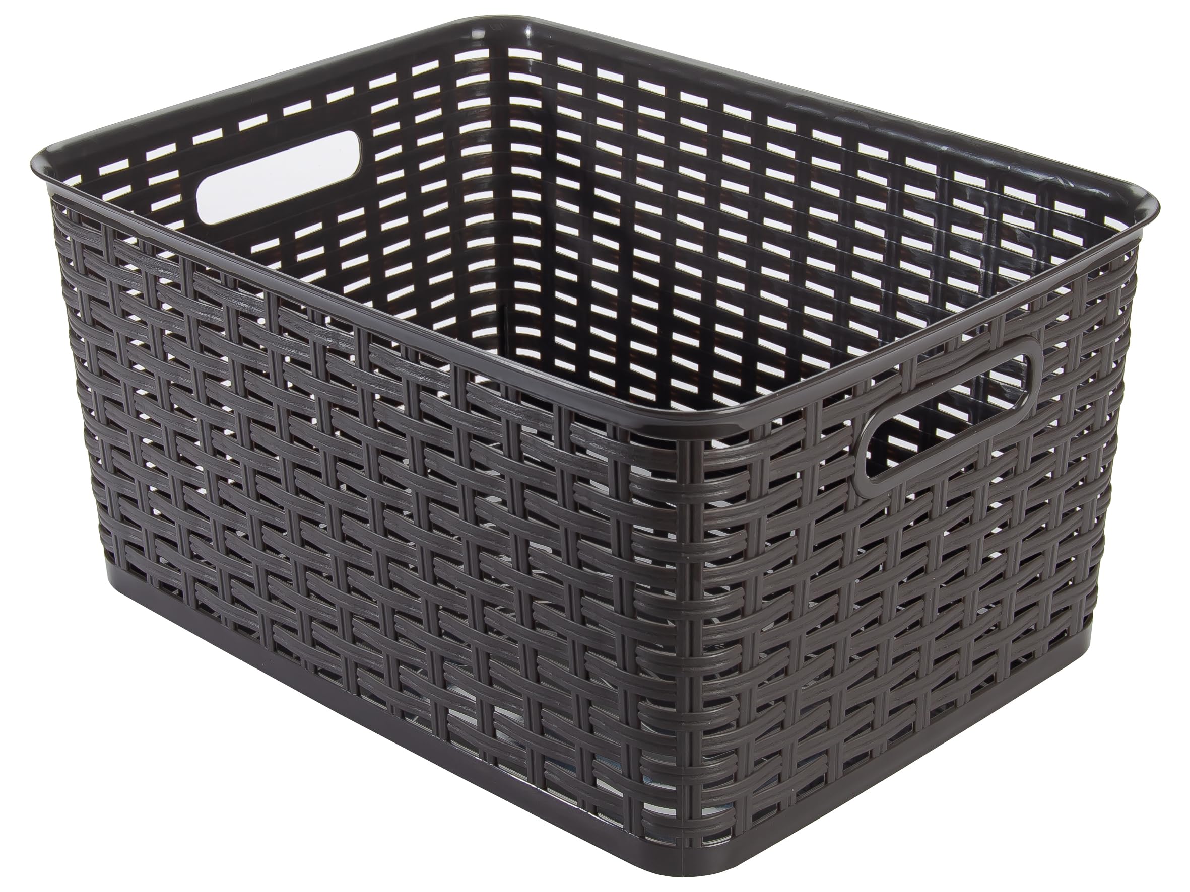 Kigima Lot de 2 paniers de rangement 39,5 x 29 x 19,4 cm 18 l - Boîte polyvalente en plastique robuste (sans BPA) - Cuisine et salle de bain - Marron