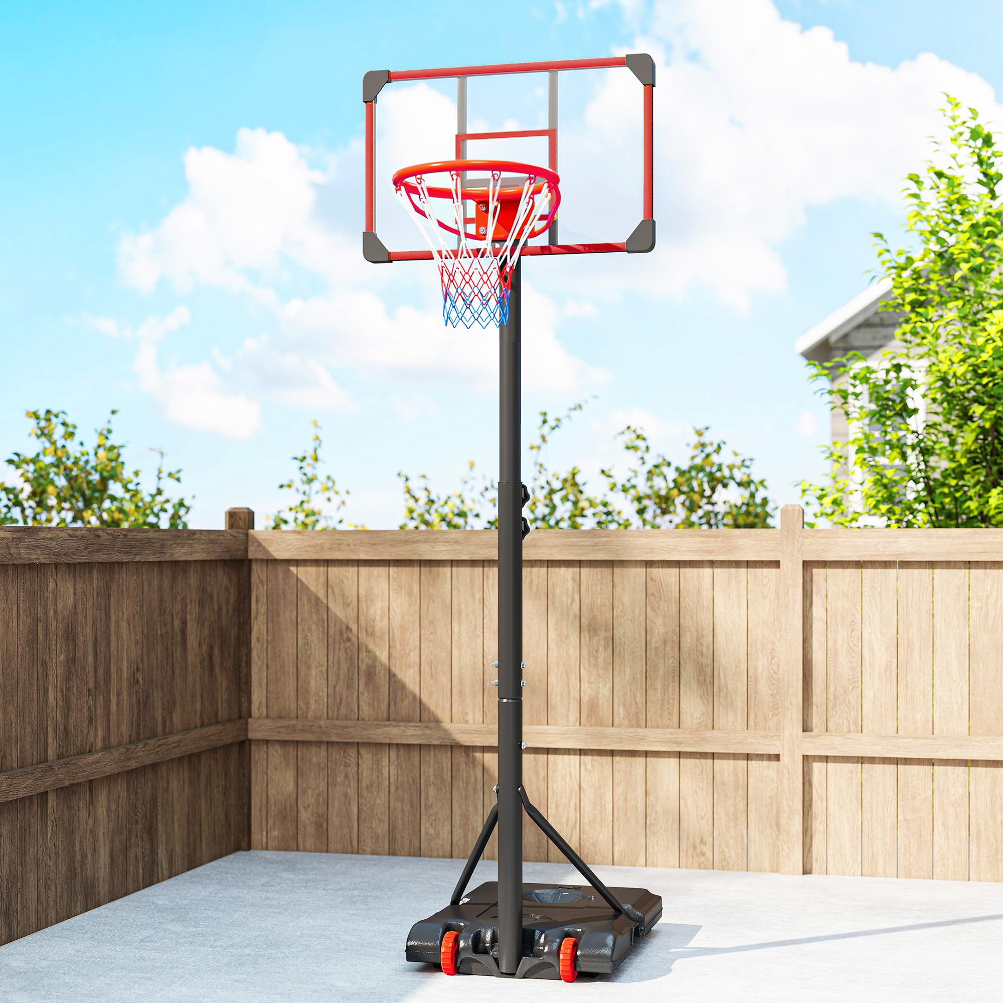 SPORTNOW Canasta de Baloncesto Exterior, Altura Ajustable 178-208 cm, Portátil con Tablero Irrompible