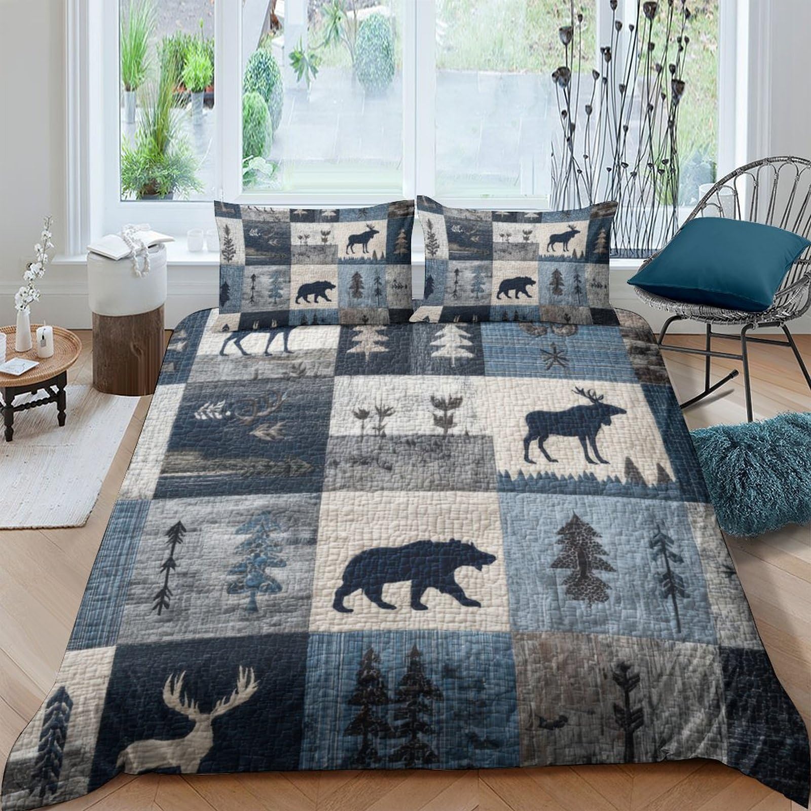 Ctjqhvkz Style-8 3D Printed Nordic Wildlife Fitted Sheet Microfiber Soft Bear Forest Bed Cover For Bedroom Guest Room Decor Easy Care Single（135X200cm）