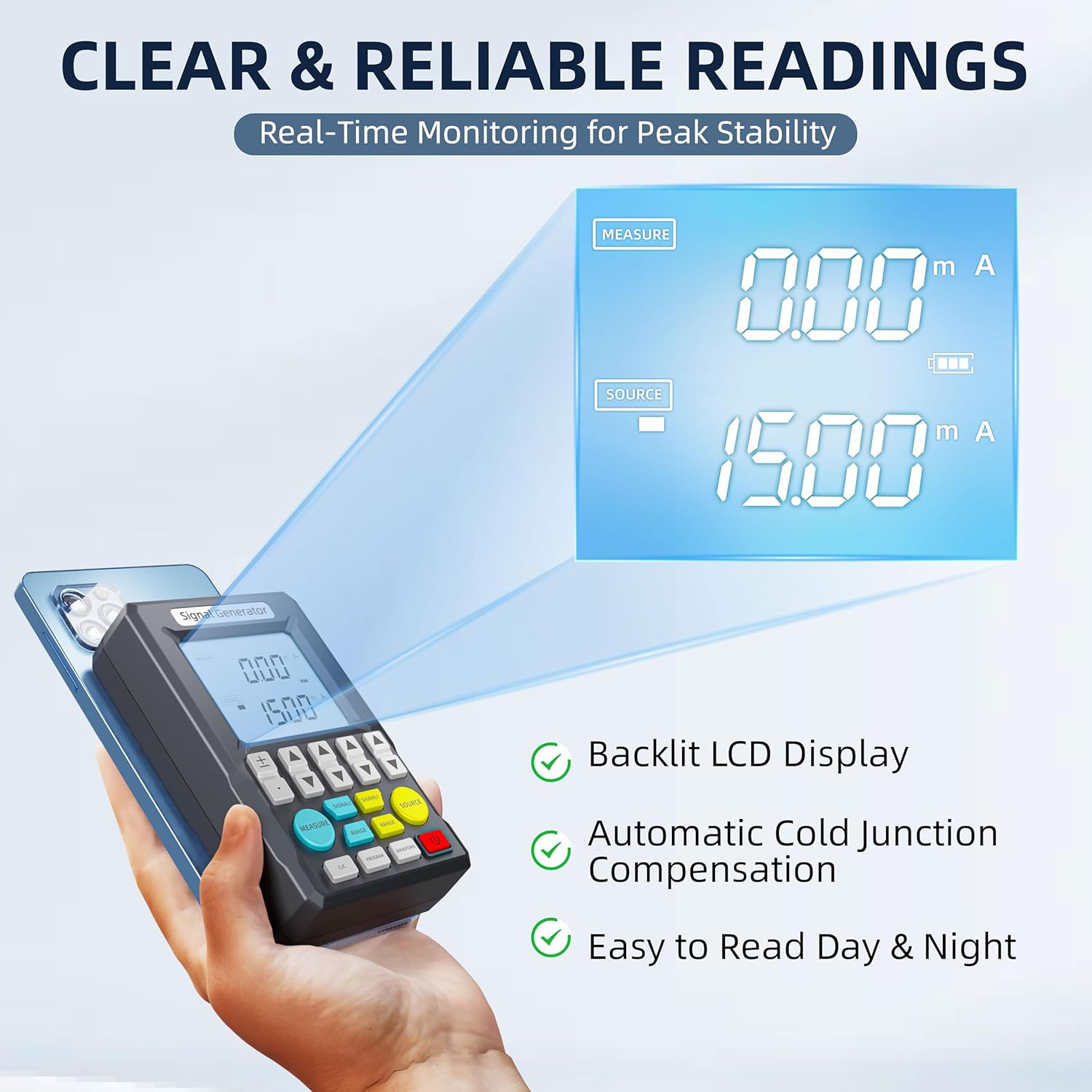 4-20mA Signal Generator Calibrator Portable Industrial Process Calibrator with Voltage Current Thermocouple Output Programmable PLC Test Signal Generator Backlit LCD-C703