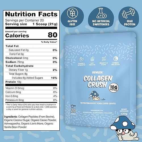 Miniatura 3 de Renude Collagen Crush - Crema en polvo para café, péptidos de colágeno bovino alimentados con pasto, 0.35 oz de proteína por porción, soporte para