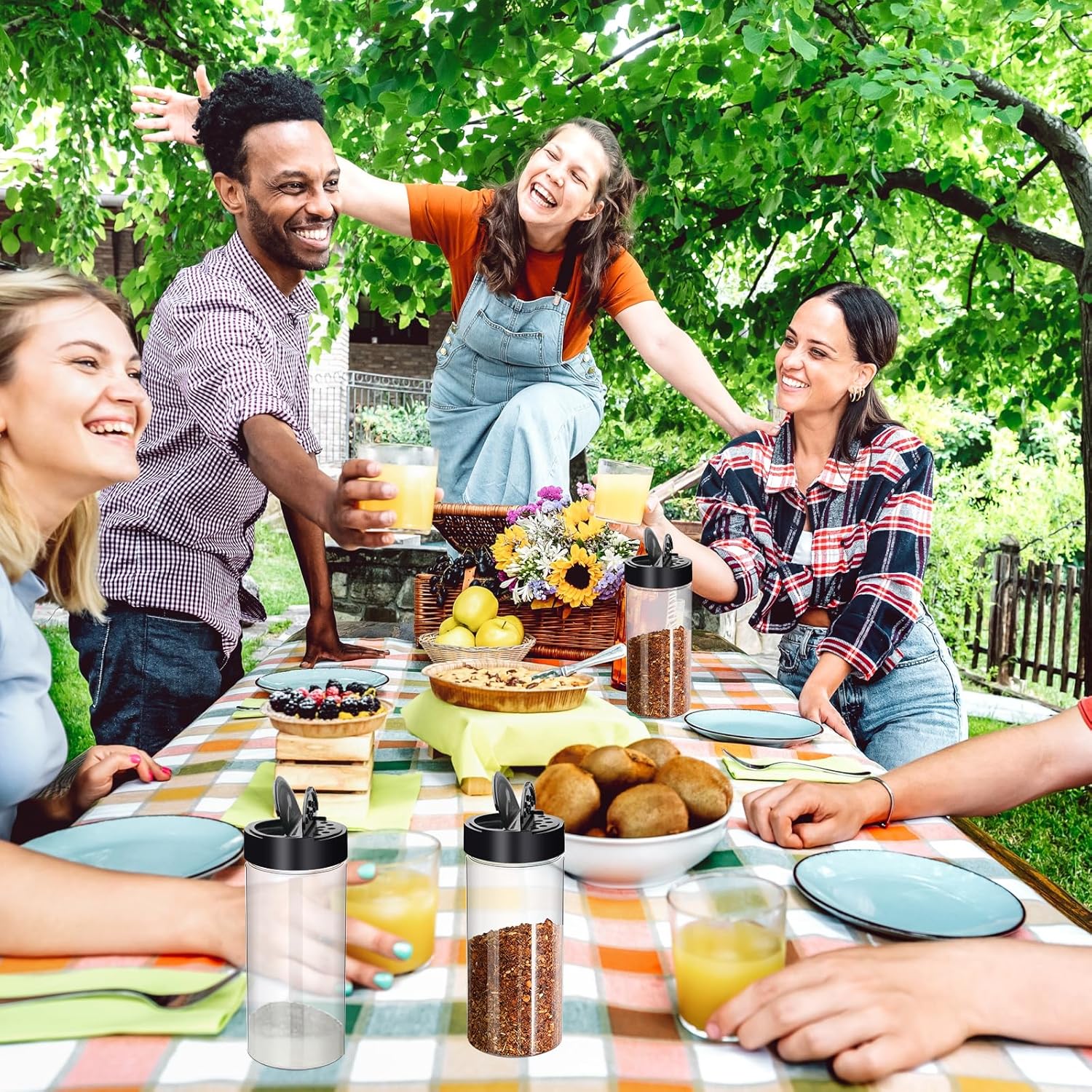 42 Pcs 16 oz Plastic Spice Jars with Shaker Lids Clear Kitchen Containers for Seasoning Storage, Large Spice Bottles with Black Cap