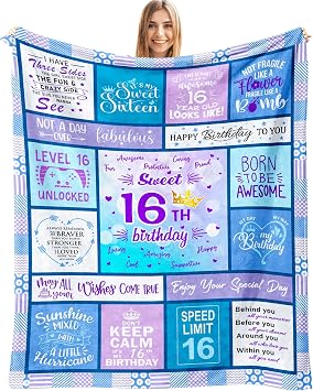 Sweet 16 Gifts for Girls, 16th Birthday Gifts for Girls, Gift for 16 Year Old Girl, 16 Year Old Girl Birthday Gift Ideas, Sweet Sixteen Gift Blanket 60"X50"