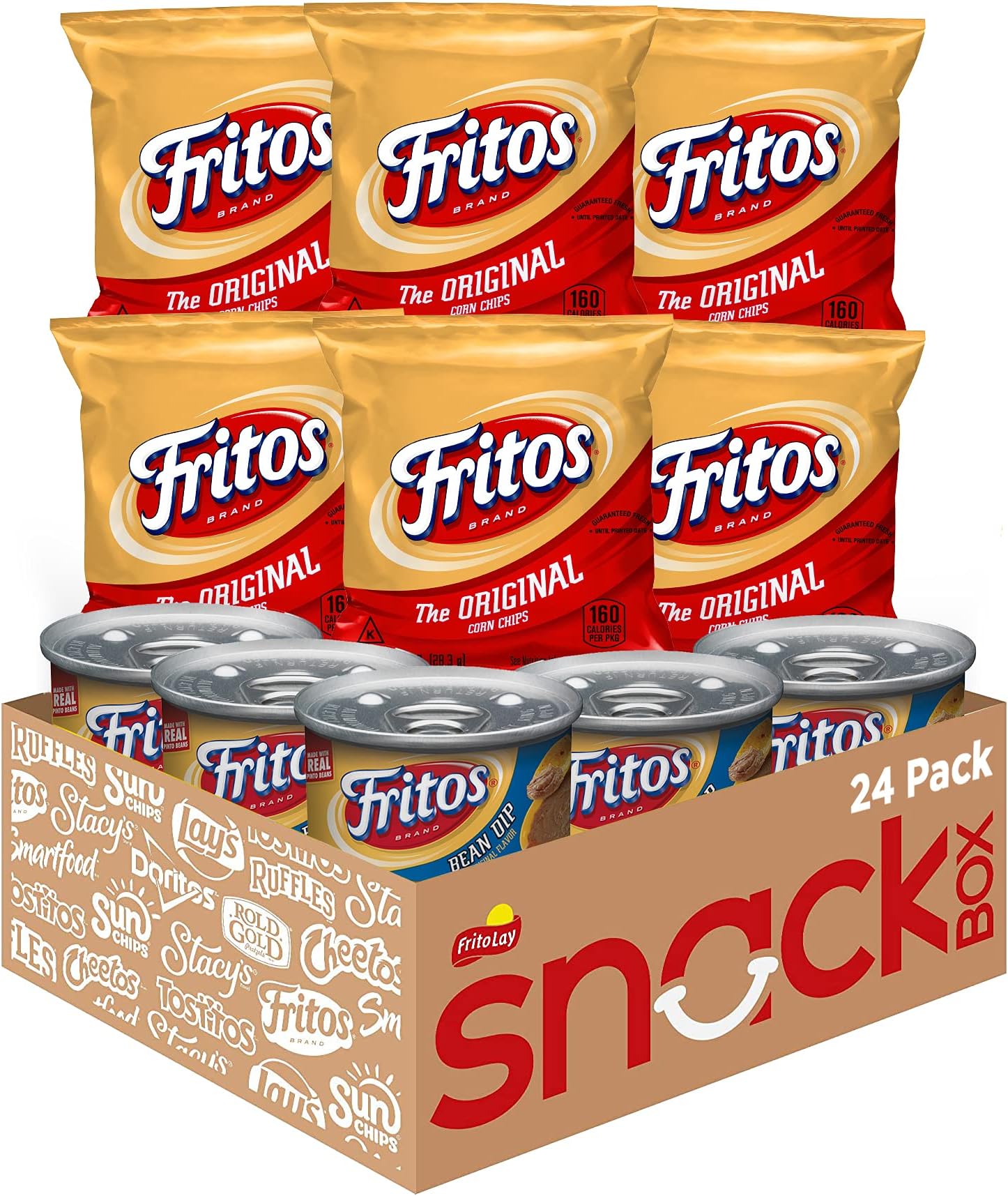 Fritos Original Corn Chips & Bean Dip Cups Variety Pack, Single Serve Portions, 24 Count