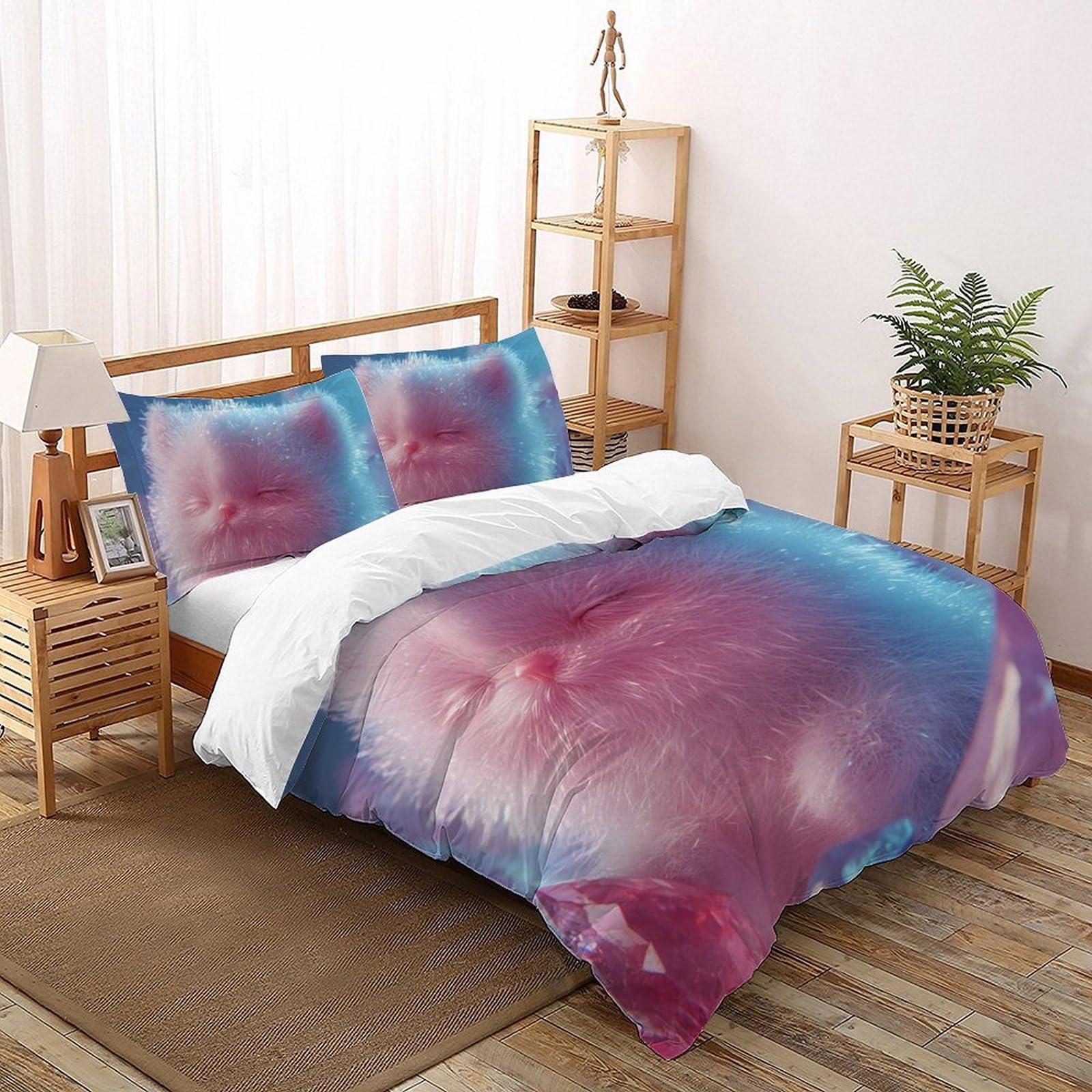 Housse de couette chatons 3D double 200x200cm pour chambre d'enfant