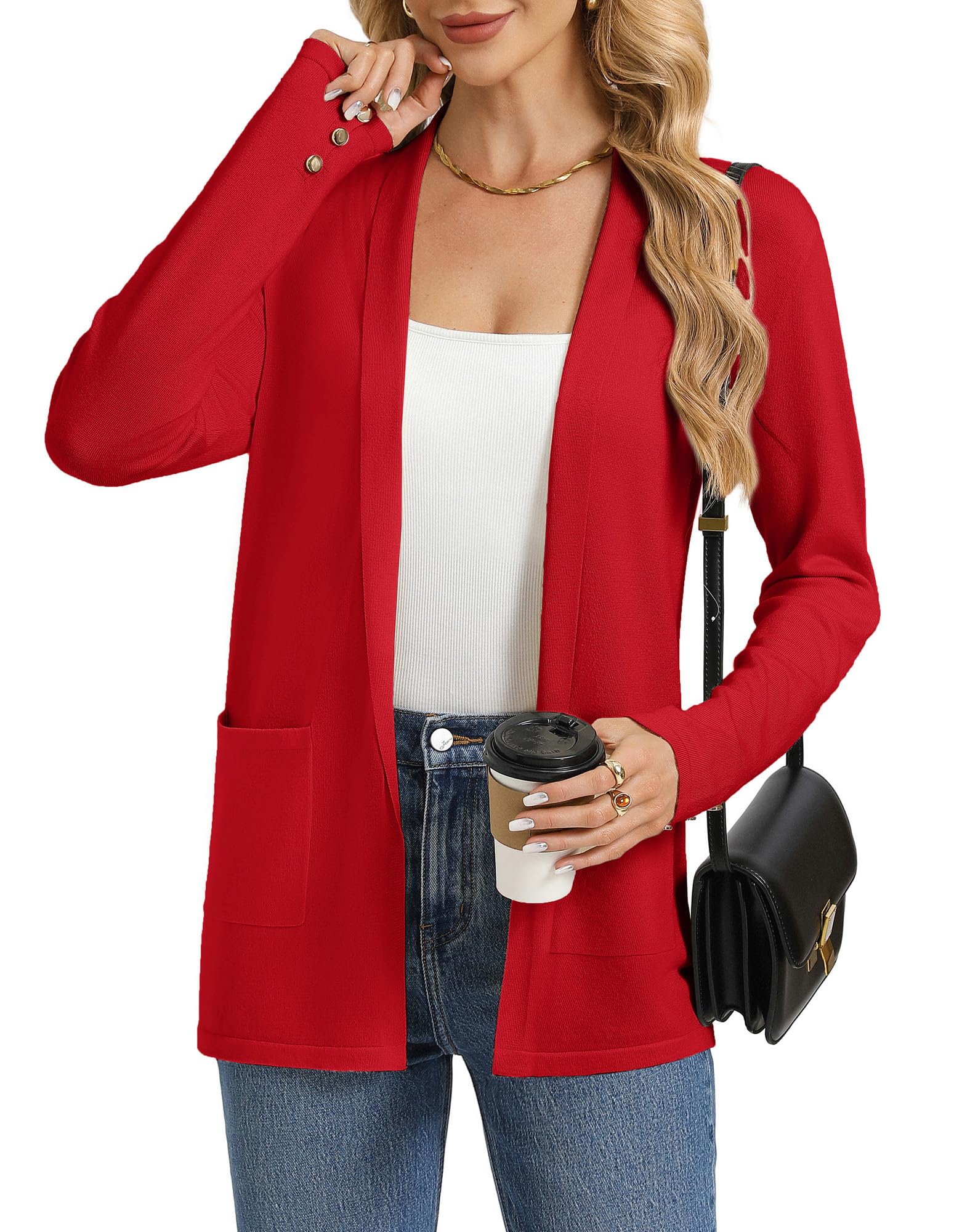 GRACE KARIN Long Cardigans for Women Long Sleeve Open Front Cardigan Sweaters Lightweight Spring Jacket with Pockets