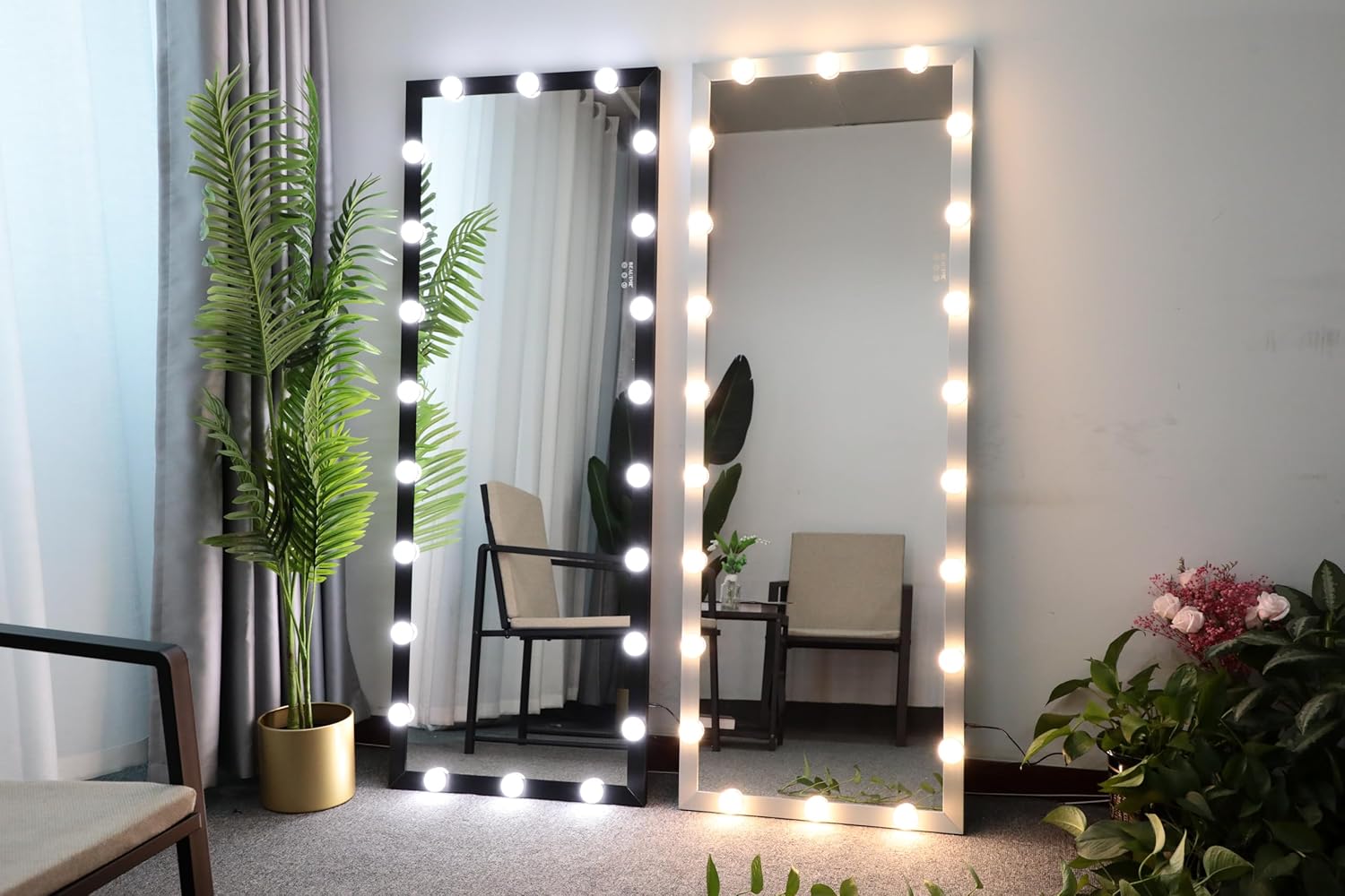 Full Length Mirror with Lights 63" x 24", Full Body Mirror with Lights,with 22 Dimmable LED Bulbs, Standing/Wall-Mounted/Floor Mirror/Makeup Mirror with Dimming & 3 Color Lighting (SliverA-63''x24'')