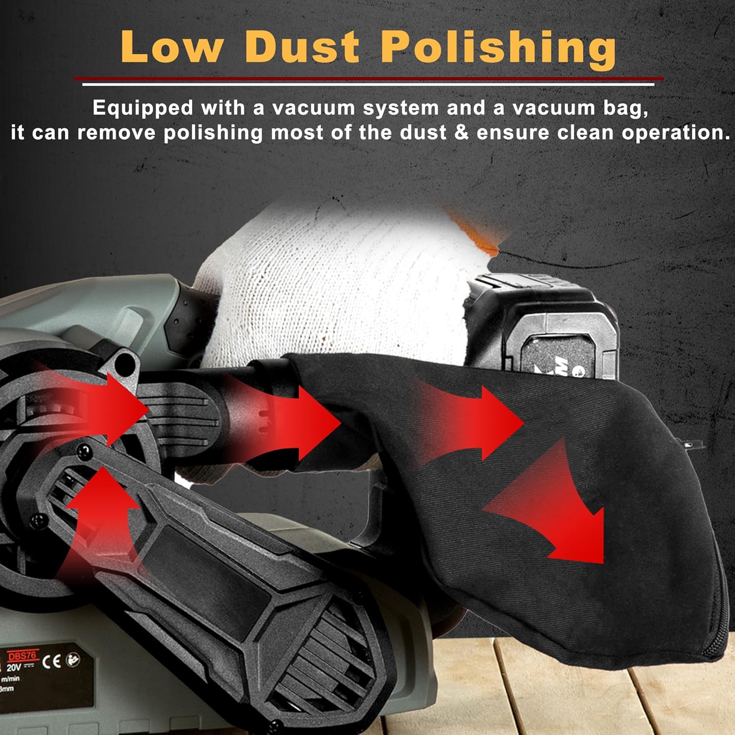 18V Belt Sander Cordless with Dust Bag Electric Sander Tool for Wood with 6 Variable-Speed Control, Hand Sander with Vacuum Dust Collector for Woodworking Metal Working