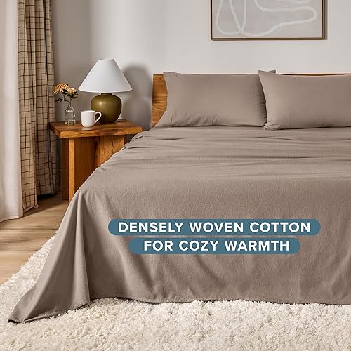 Miniatura 4 de Bare Home Juego de sábanas de franela 100% algodón, terciopelo suave y pesado, franela de doble cepillado, bolsillo profundo (tamaño King, gris topo)