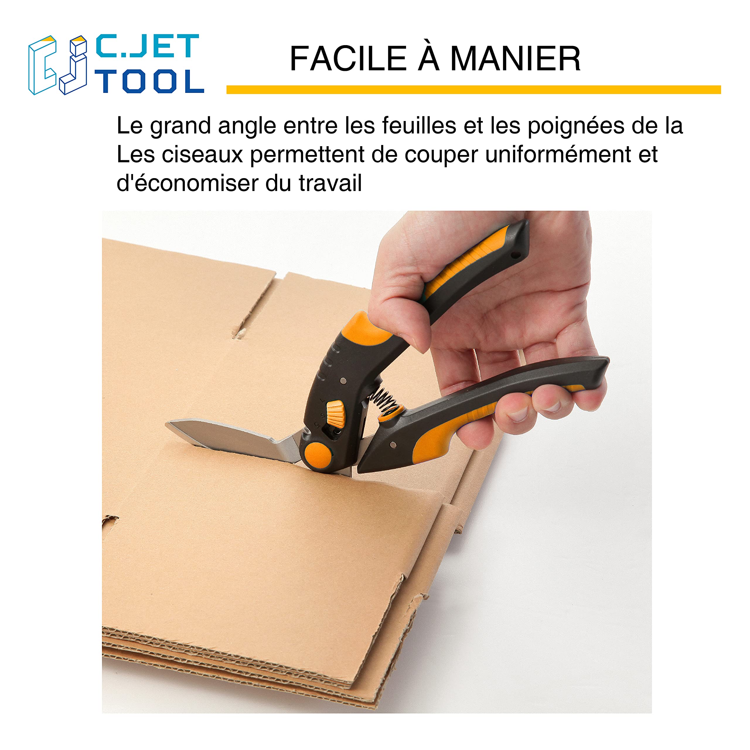 C.JET TOOL Ciseaux robustes de 25,4 cm, coupe-tapis, ciseaux industriels, polyvalents, ciseaux pour tapis, carton, cuir, élagage, jardinage, poignée souple professionnelle en acier inoxydable (Orange)