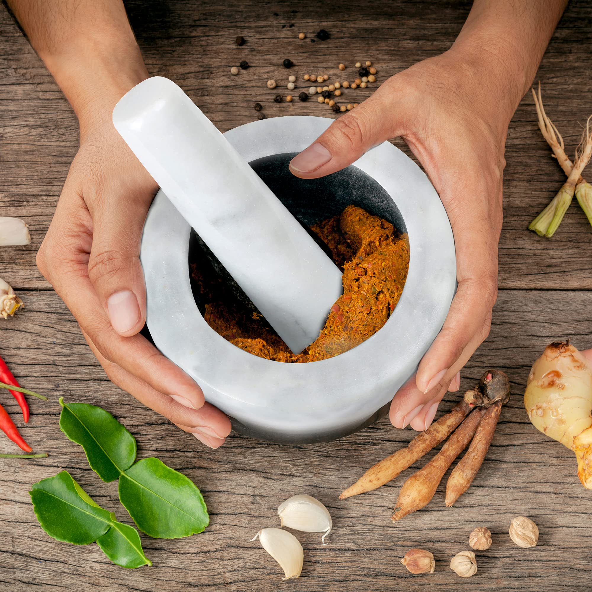 Porcelain Mortar And Pestle Set With Lid & Non-Slip Base | Herb Grinder, Spice Crusher, Molcajete