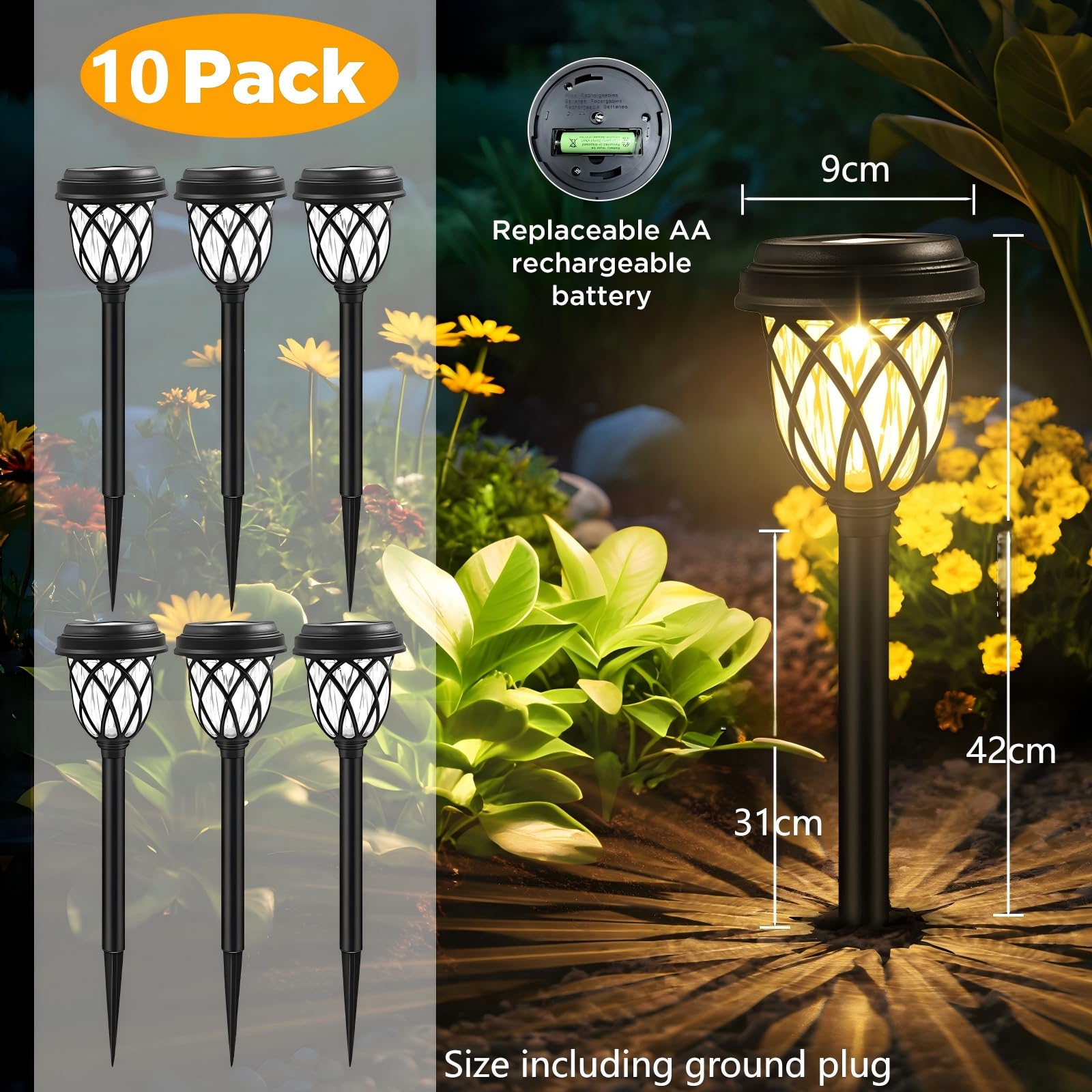 HELESIN Lámparas solares para exteriores, 10 unidades, IP44, resistentes al agua, lámparas solares para decoración de jardín, lámparas solares para exteriores, luces solares de jardín para iluminación
