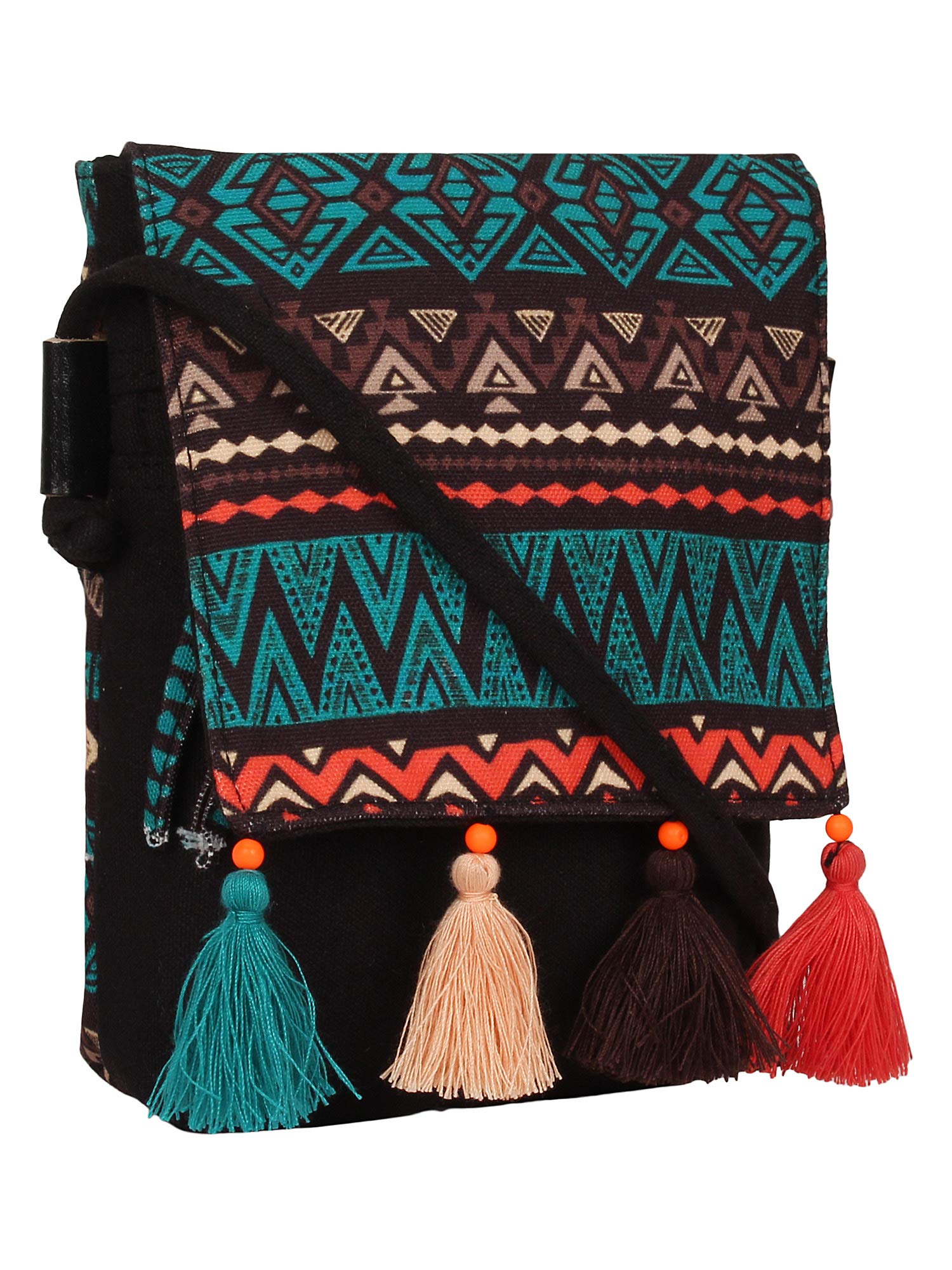Anekaant Womens Geomat Digital Printed Cotton Canvas Sling Bag (Black, Green and Multicolor) (B085W4GXZ6) Amazon Price History, Amazon Price Tracker