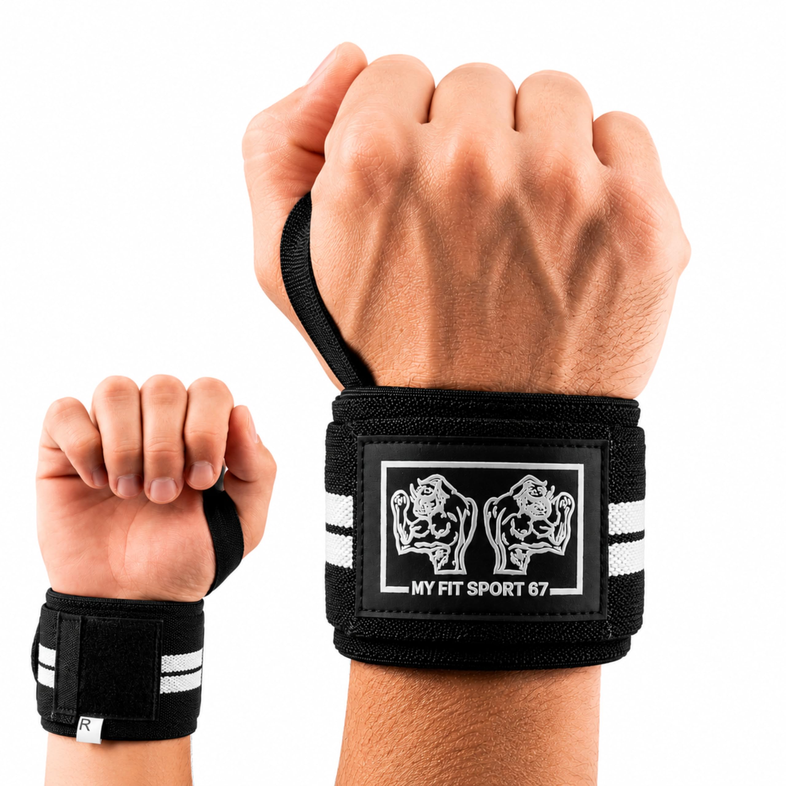 Polsiere Palestra Professionali Myfitsport67® – Fasce Polso con Laccio per Pollice – Supporto Powerlifting, Bodybuilding, Crossfit – Stabilità e Protezione Polsi (Nero)