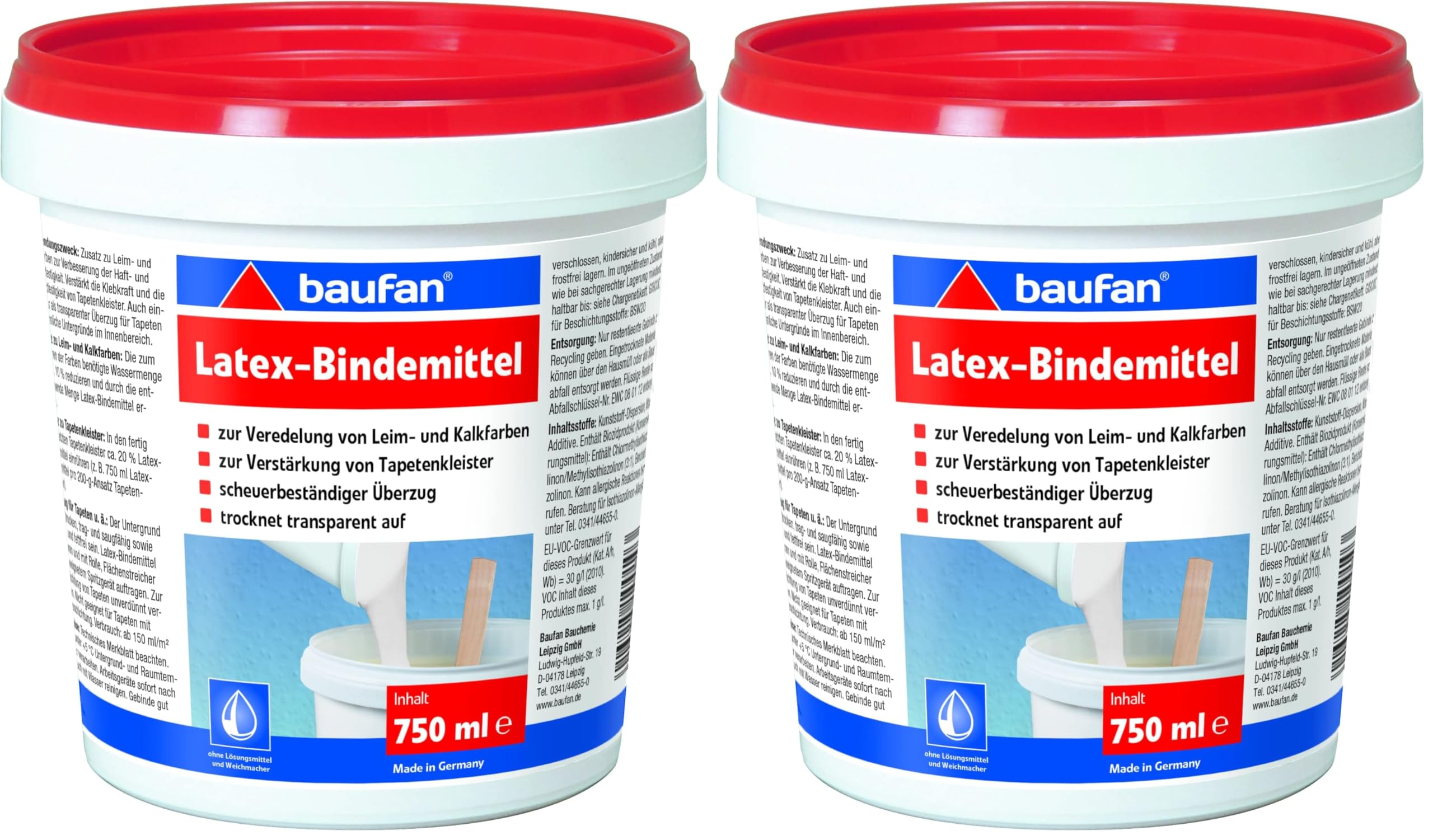 Baufan Latex Bindemittel scheuerbeständige Beschichtung 750 ml LF (Packung mit 2)
