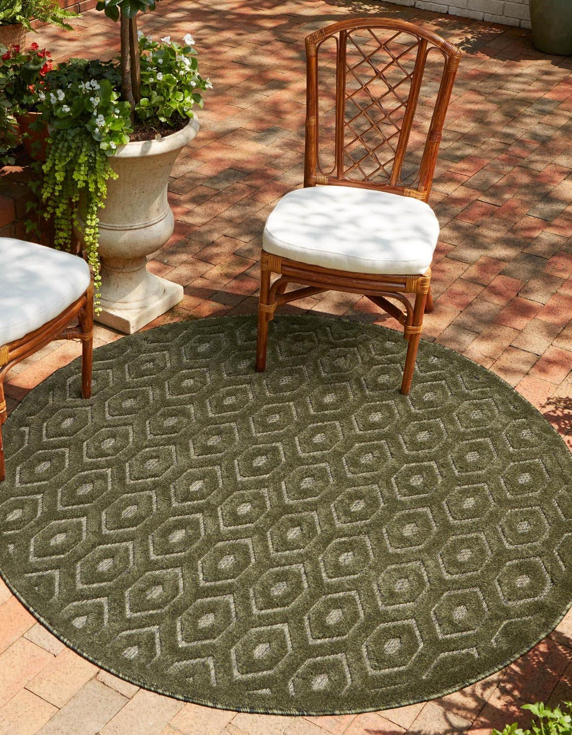 Unique Loom Outdoor Trellis Textured Collection Area Rug - Spatial (7' 1" Round, Green)