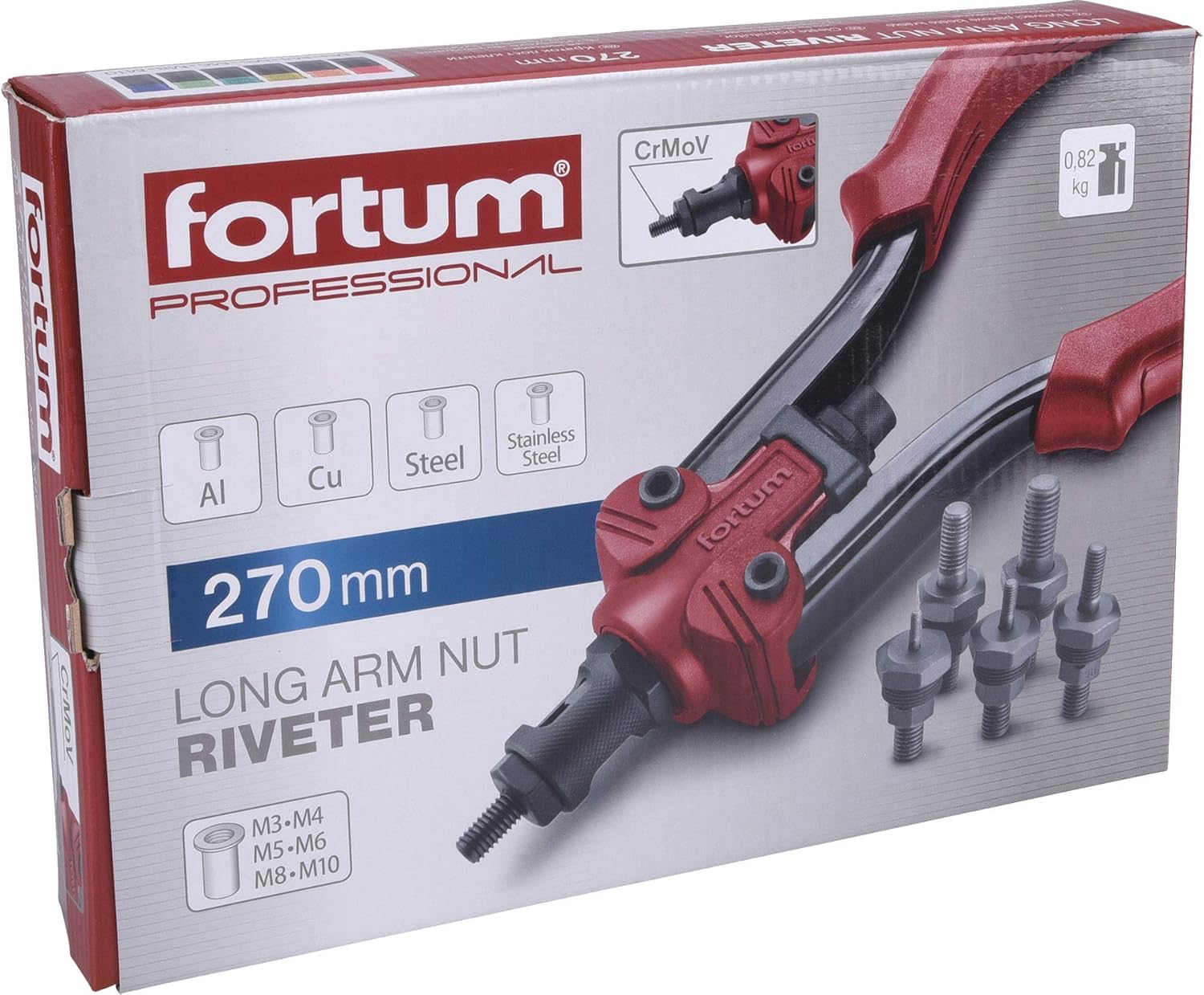Hand Rivet Nut Pliers for Threaded Rivets, Rivet Nut Pliers for M3-M10 Rivet Nuts Made of Aluminium, Brass, Steel and Stainless Steel, 27 cm Long, Powerful Riveter Including Pull Pins
