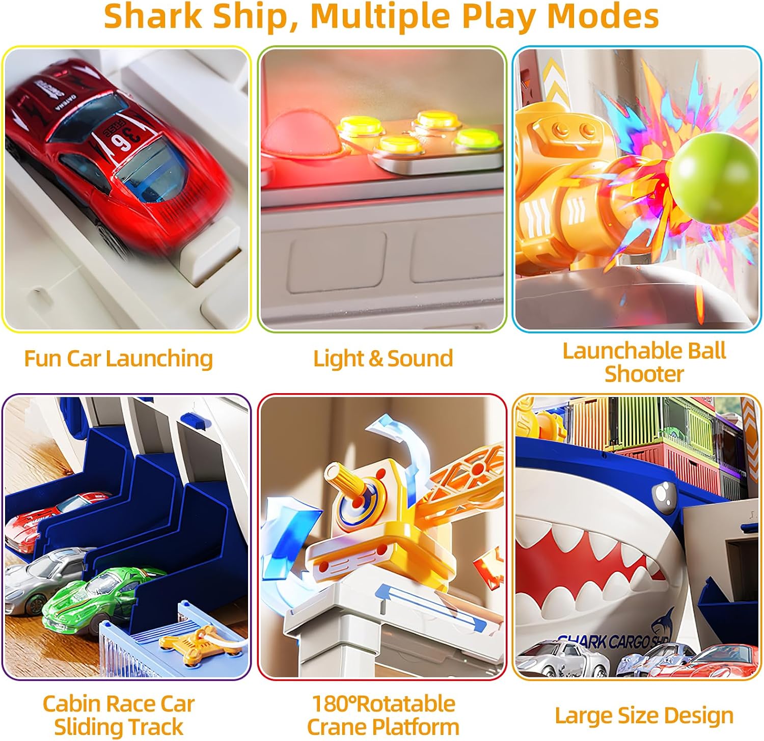 Fistone Cargo Boat Toys & Crane for 3 4 5 6 Year Old Kids, Ship Toy with Sounds & Lights for Boys Girls
