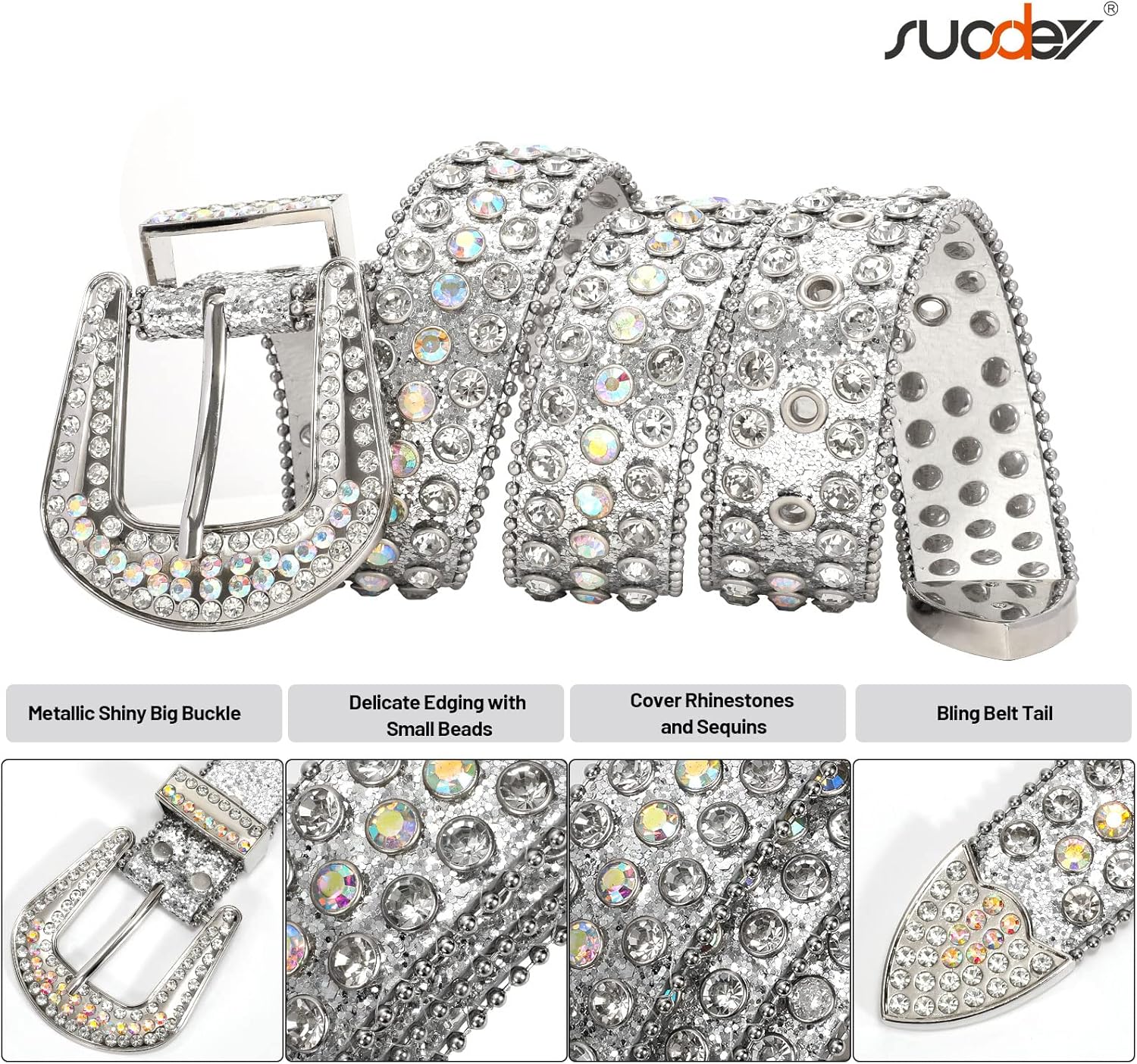 SUOSDEY Women Men Rhinestone Belt Unisex Sequin Strap Bling Crystal Western Studs Glitter Luxury Belt for Jeans Pants Dress - Image 5