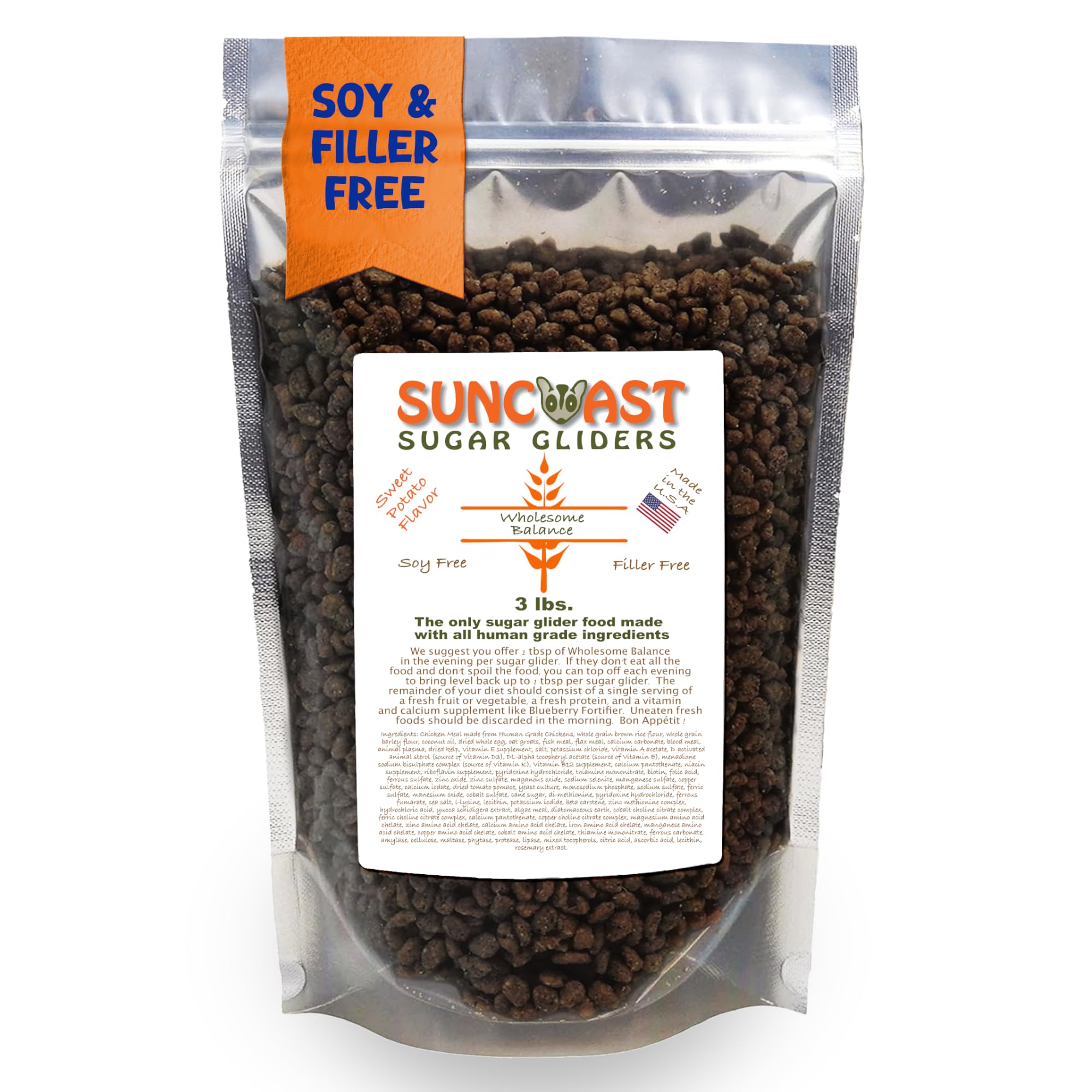 Wholesome Balance Sugar Glider Food - Sweet Potato | 3 lbs of Premium Dense Food for Sugar Gliders and Small Animals - 4 Months Supply