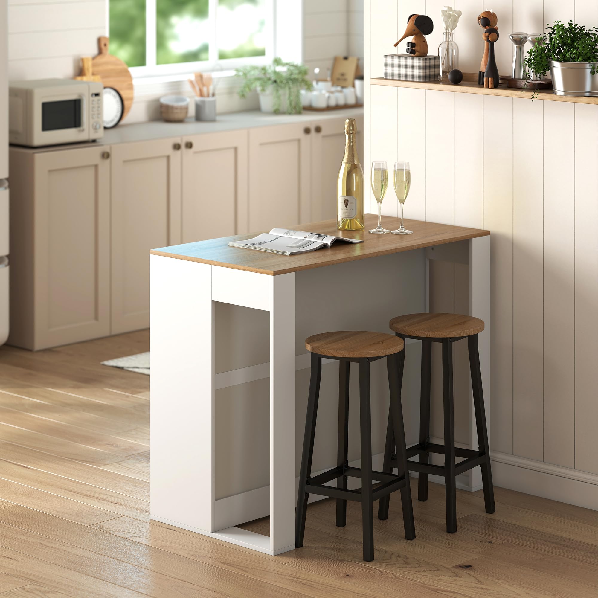 HOMCOM Table de Bar Table Haute Cuisine à 3 Niveaux 113 x 60 x 90 cm Blanc