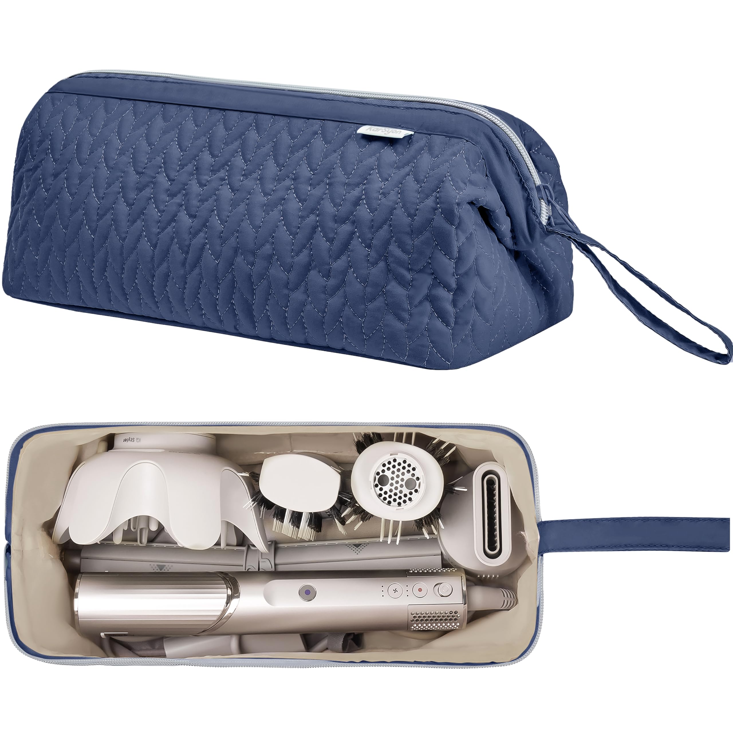 KarSyon Shark Flex Style Case for Airwrap Hair Dryer Brush Revlon Hair Tools Travel Bag Carrying Case Flat Curling Iron Organizer (Navy Blue)
