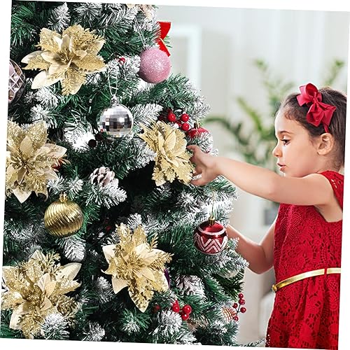 Miniatura 5 de STOBOK Flores artificiales de pascua con purpurina, paquete de 12 adornos de árbol para coronas, guirnaldas, fiestas de vacaciones, decoración de