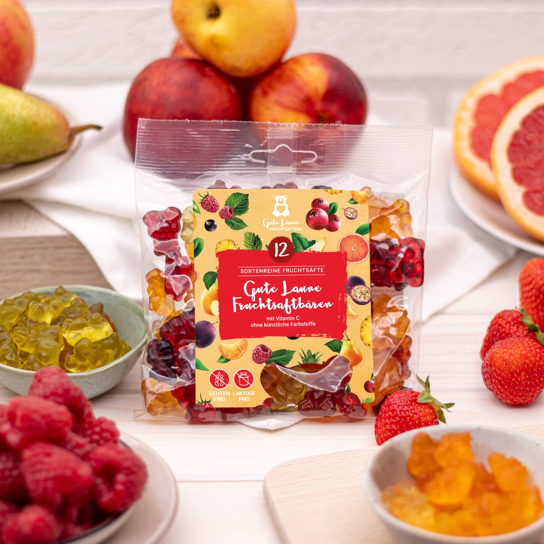 Gute Laune Fruchtsaftbär Großverpackung 3,45kg (23 x 150g) - Premium Gummibärchen mit 20% Fruchtsaft - Snacks für Büro, Konferenzraum, Empfang, Firmen & Mitarbeiter