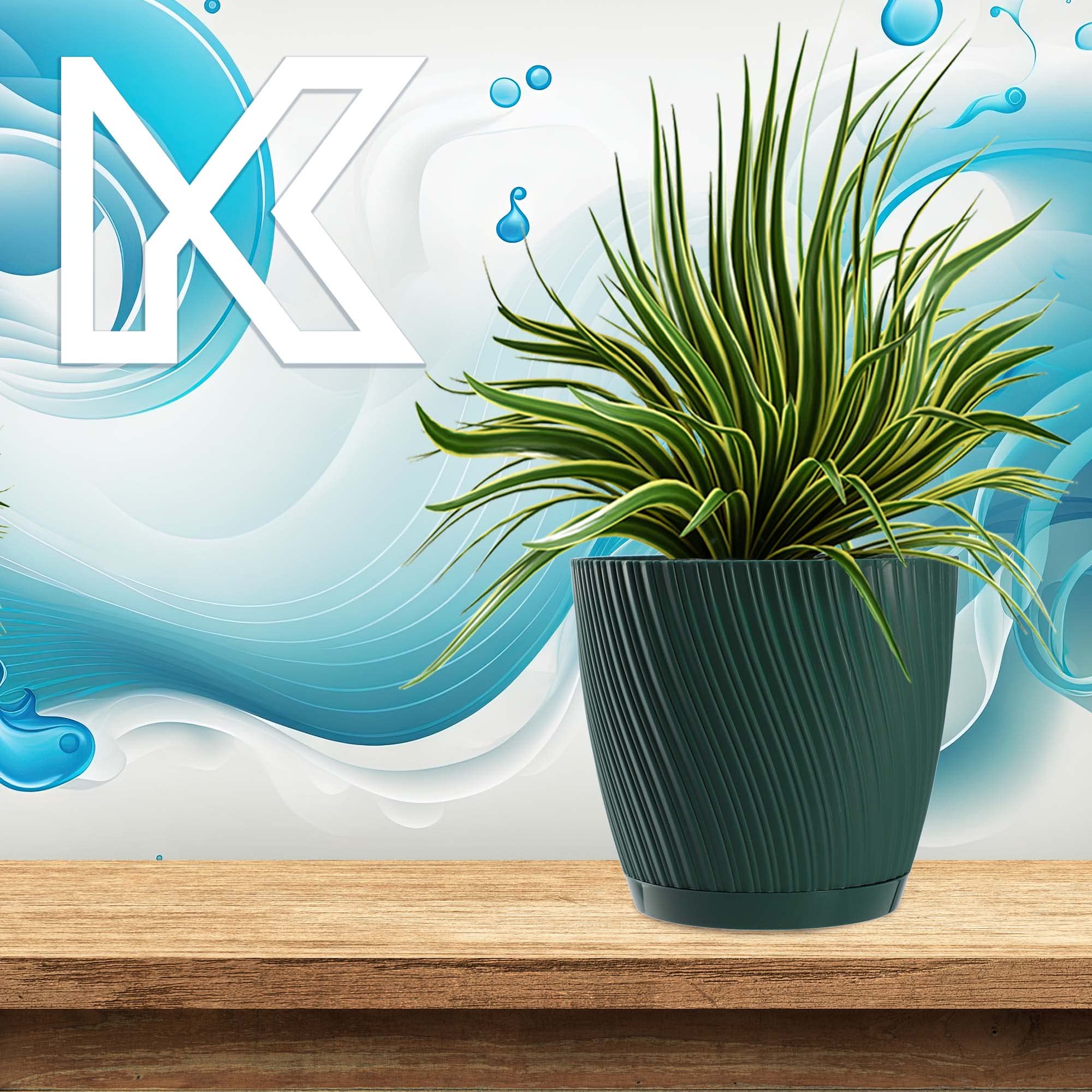 KADAX Maceta con plato, maceta en forma de onda tridimensional, maceta de plástico, maceta decorativa para flores, cactus y hierbas (15 cm, verde)