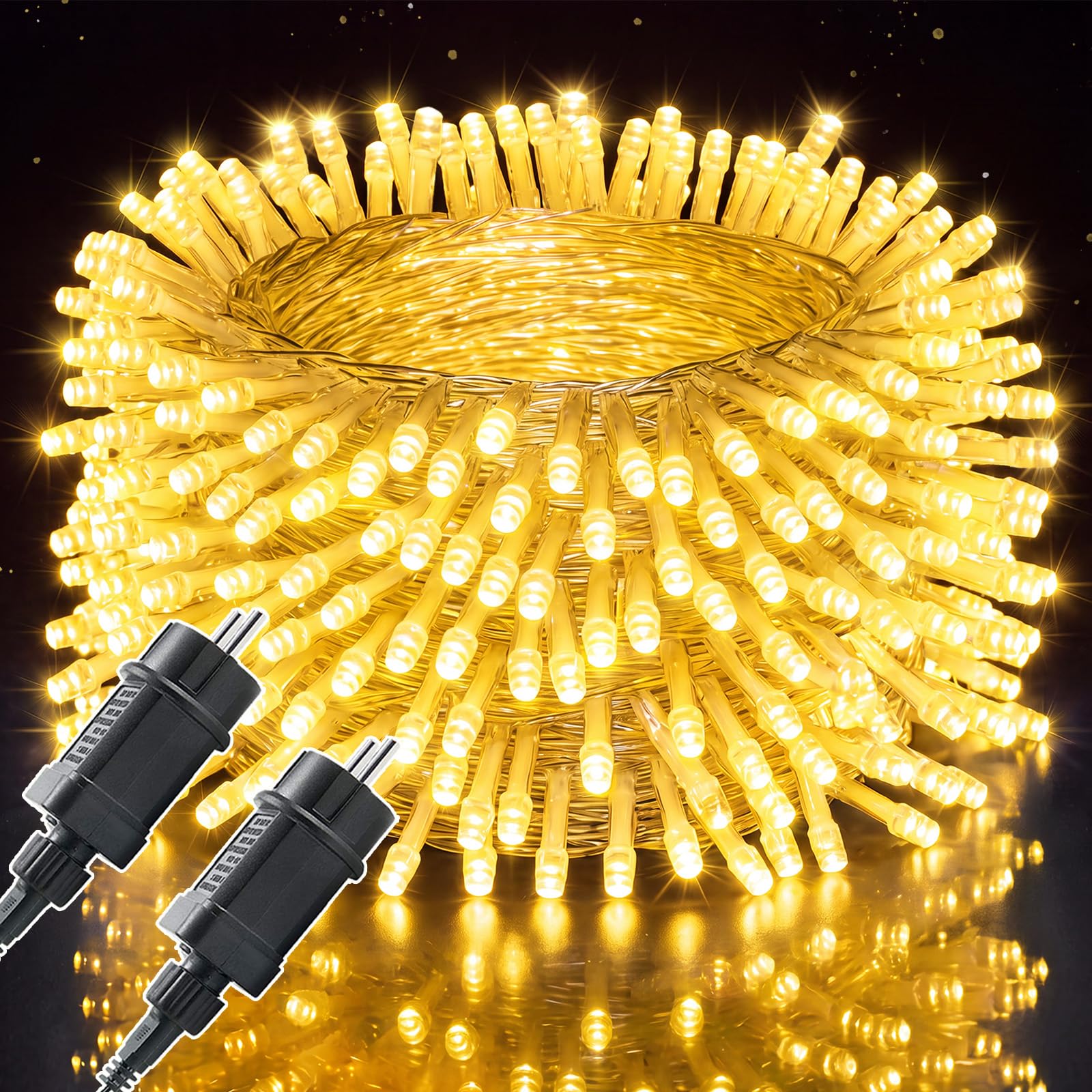 Lichterkette Außen 100m 800LEDs, LED Lichterkette Innen mit Stecker, 6/18 Timer, 8 Modi, IP44 Wasserdicht, Lichterketten Outdoor für Balkon, Camping, Halloween, Garten, Warmweiß, 2stk