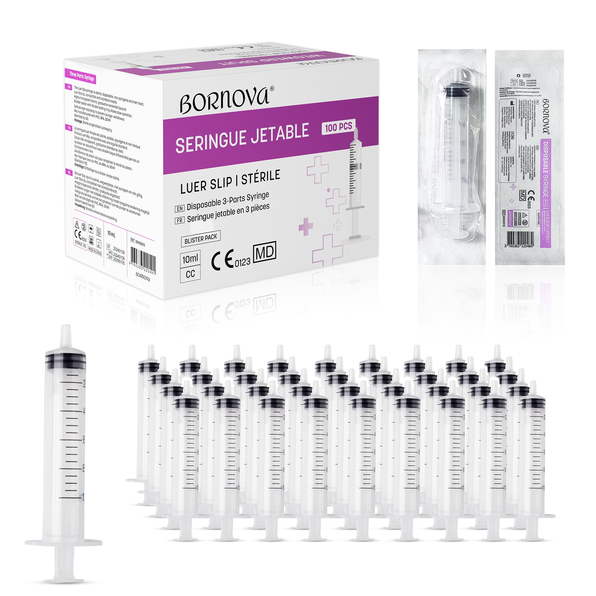 BORNOVA - 10 ML /100 PCS - Distributeurs de Liquides en Plastique sans aig. de 10 ml pour Laboratoires, Mesure de Liquides, Jardinage, Alimentation Animale et Usage Industriel (10ml/100 PCS)