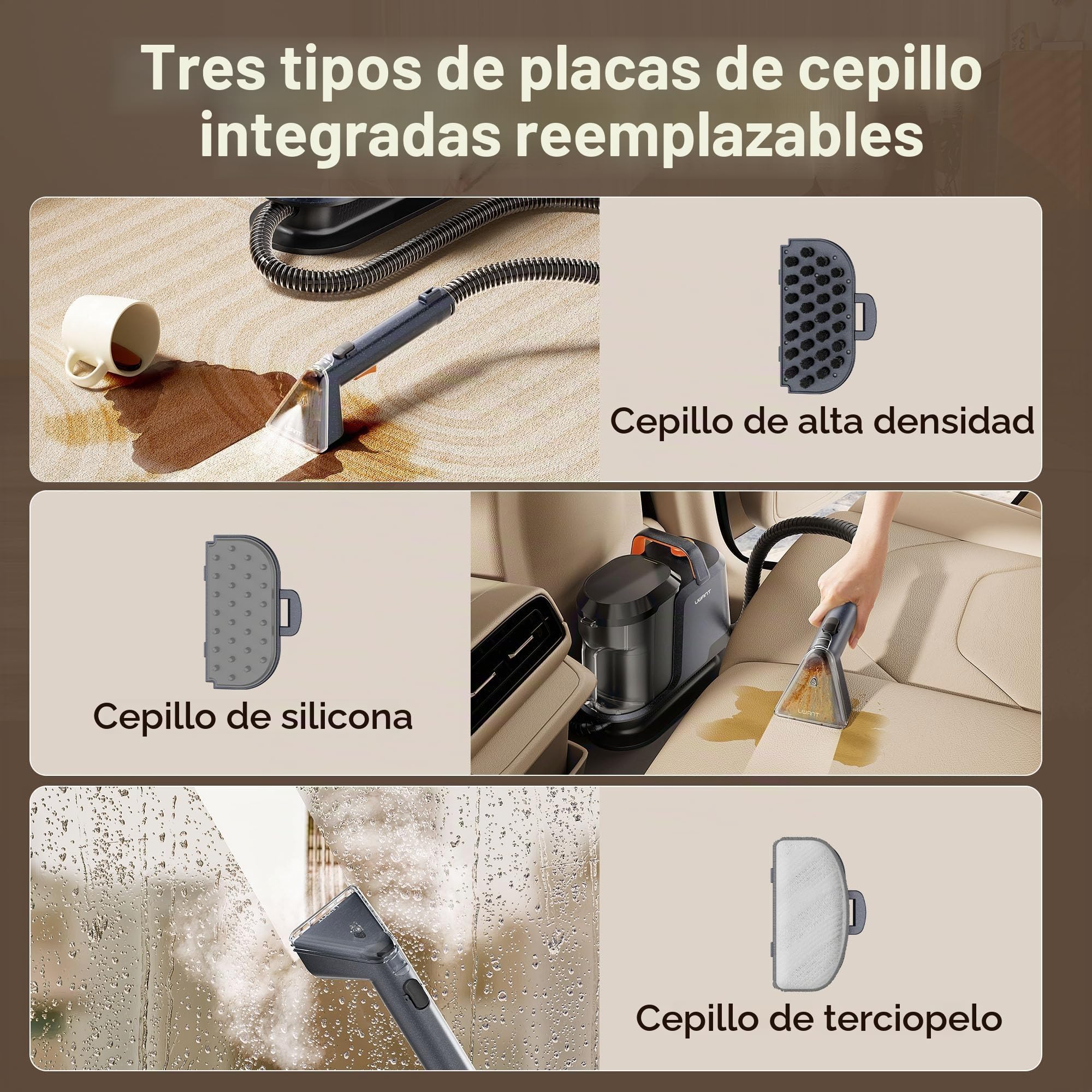 Uwant Máquina Limpiadora de Alfombras 22Kpa Aspiradora Portátil para Mascotas, Limpiador de Tapicerías con Solución Oxy Set de 1 para Manchas, Autos, Alfombras, Muebles