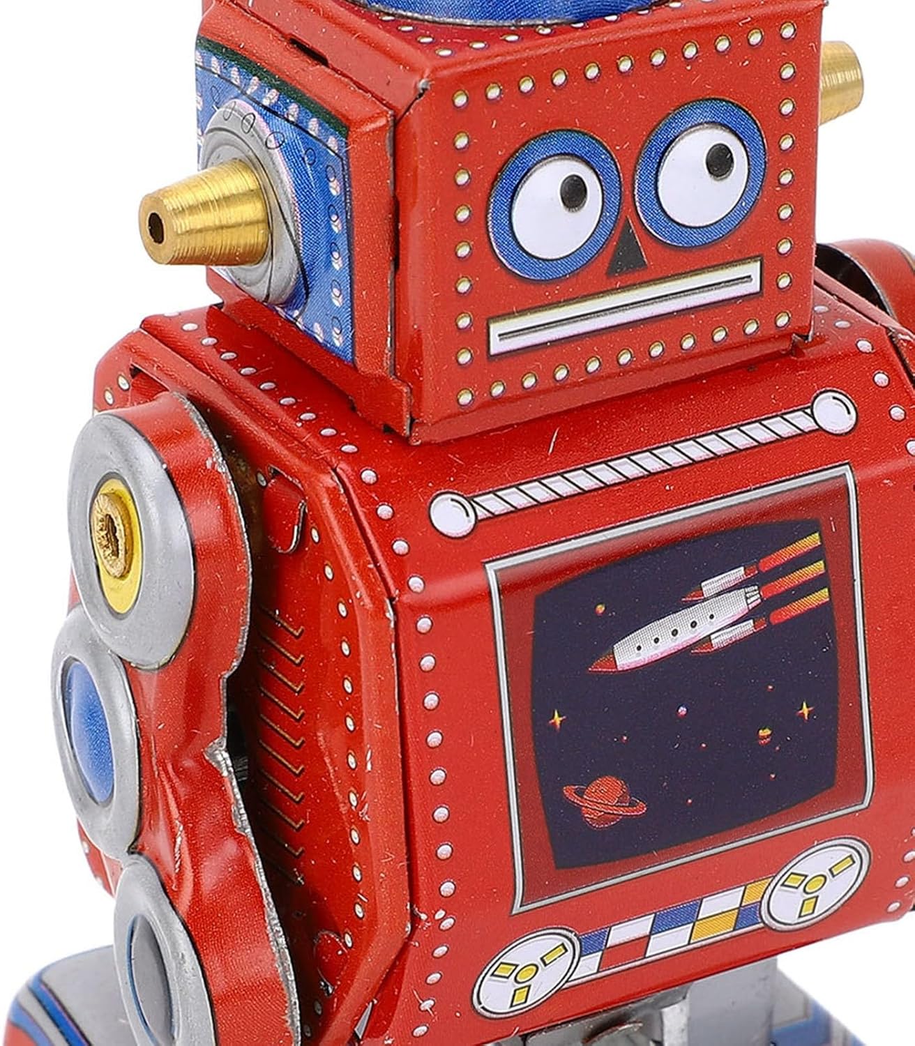 Wind Up Vintage Robot Retro Wind Up Robot Toy Hand Made Decorative Vintage Clockwork Robot Toy Interesting Wind Up Iron Toy for Cafe Bar Restaurant (Red)