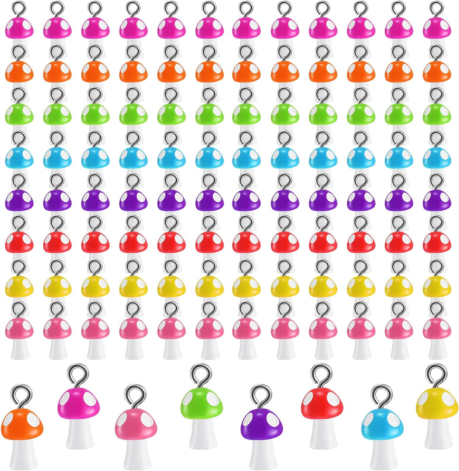 96 Pieces Mushroom Charms Pendant Colorful Mushroom Resin Charms for Jewelry Making DIY Cute Pendant Ornament for Bracelet Necklace Earrings DIY Craft, 8 Colors