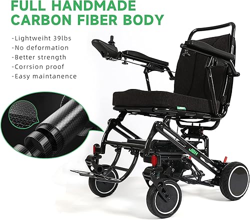 Miniatura 3 de JBH Sillas de ruedas plegables de fibra de carbono súper ligeras de 39 libras, Silla de ruedas motorizada compacta, Silla de ruedas plegable