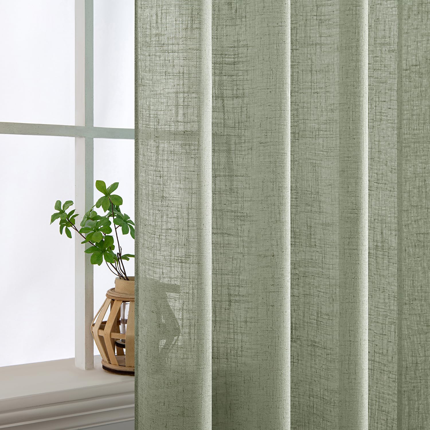 MIULEE Brown Linen Curtains 84 Inch Length for Bedroom Living Room, Soft Thick Linen Textured Window Drapes Semi Sheer Light Filtering Back Tab Rod Pocket Burlap Look Farmhouse Decor, 2 Panels: 52"W x 84"L (Pack of 2) Sage