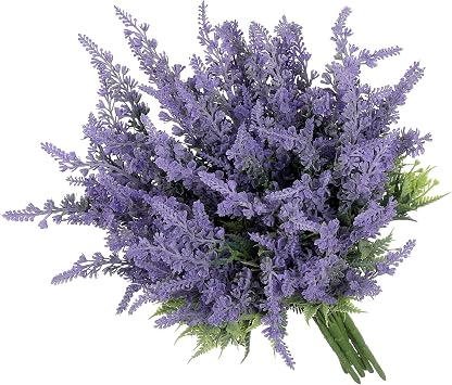 Lavender Artificial Flowers Bulk Stems Faux Greenery Plants Real-Touch Purple Bouquets DIY Home Decoration, 8pcs